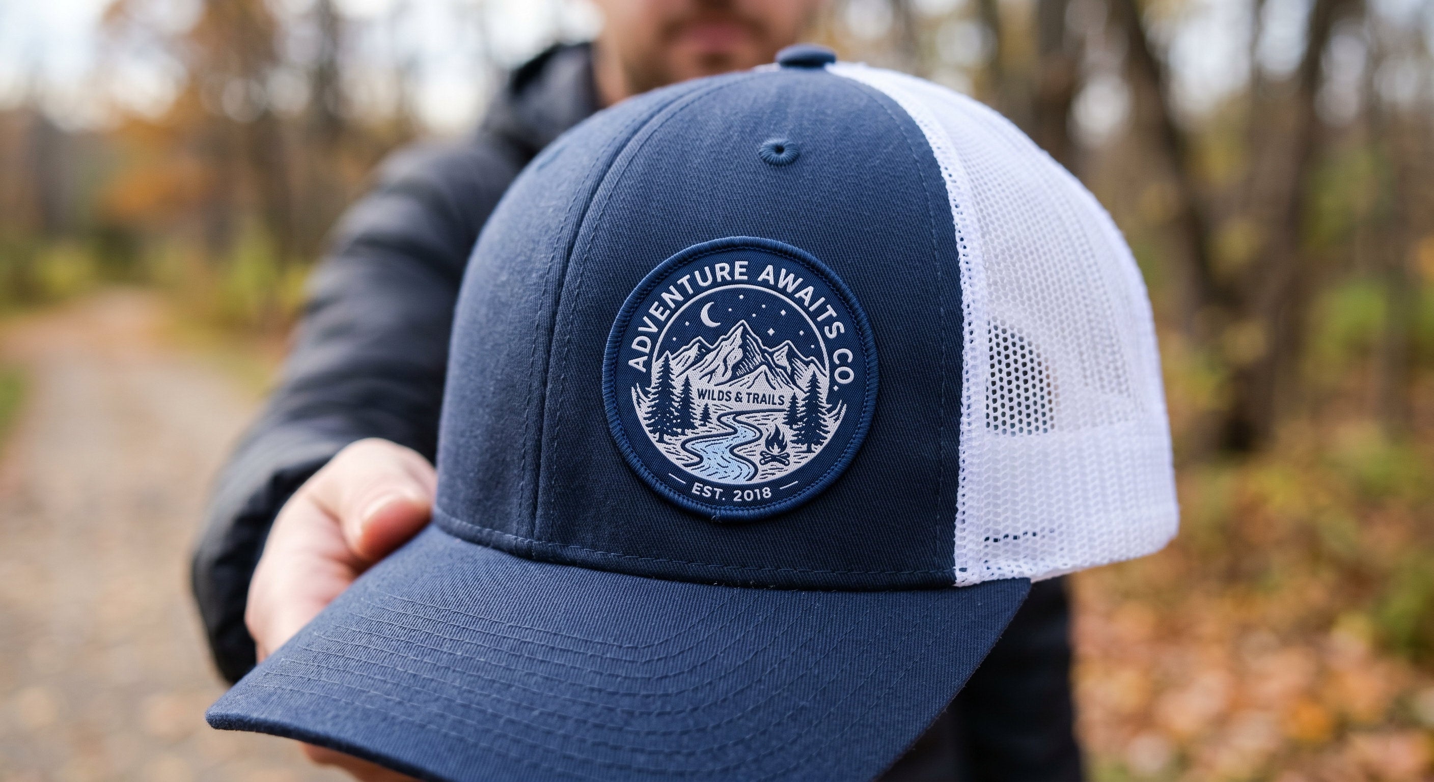 Richardson 112 trucker hat with detailed woven patch logo