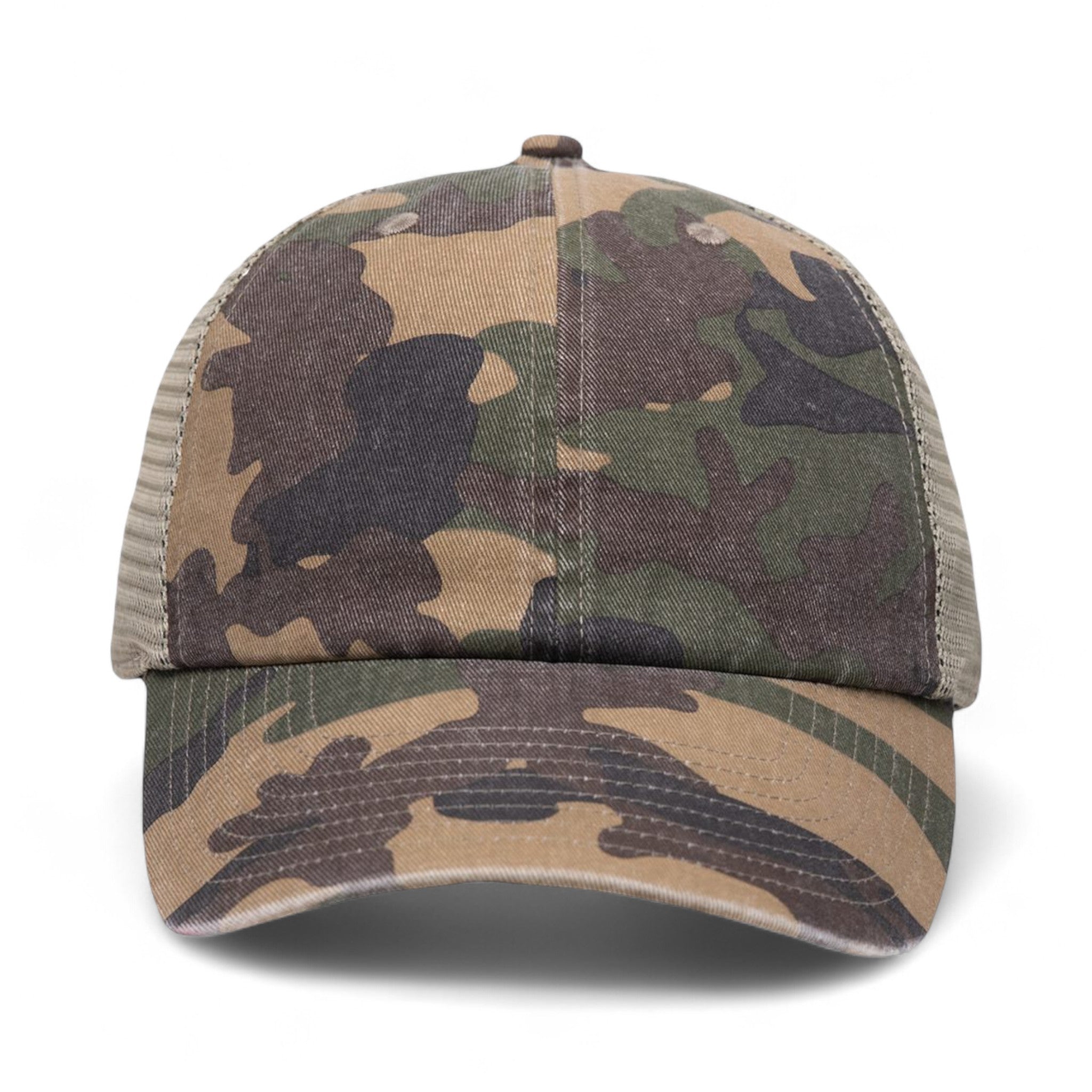 Front view of 47 Brand 4710 custom hat in camo green