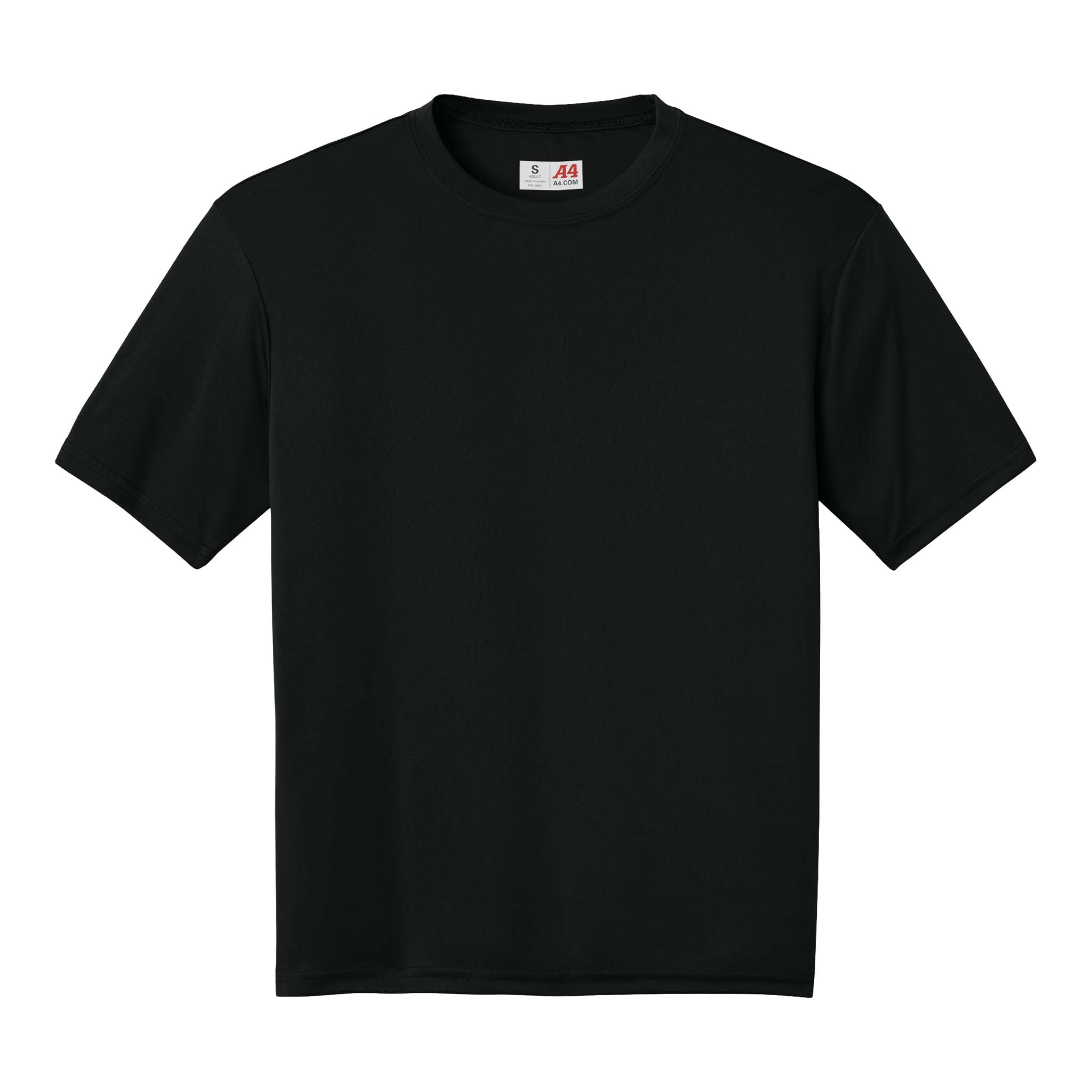 A4 N3142 custom short sleeve t-shirt in black, front view