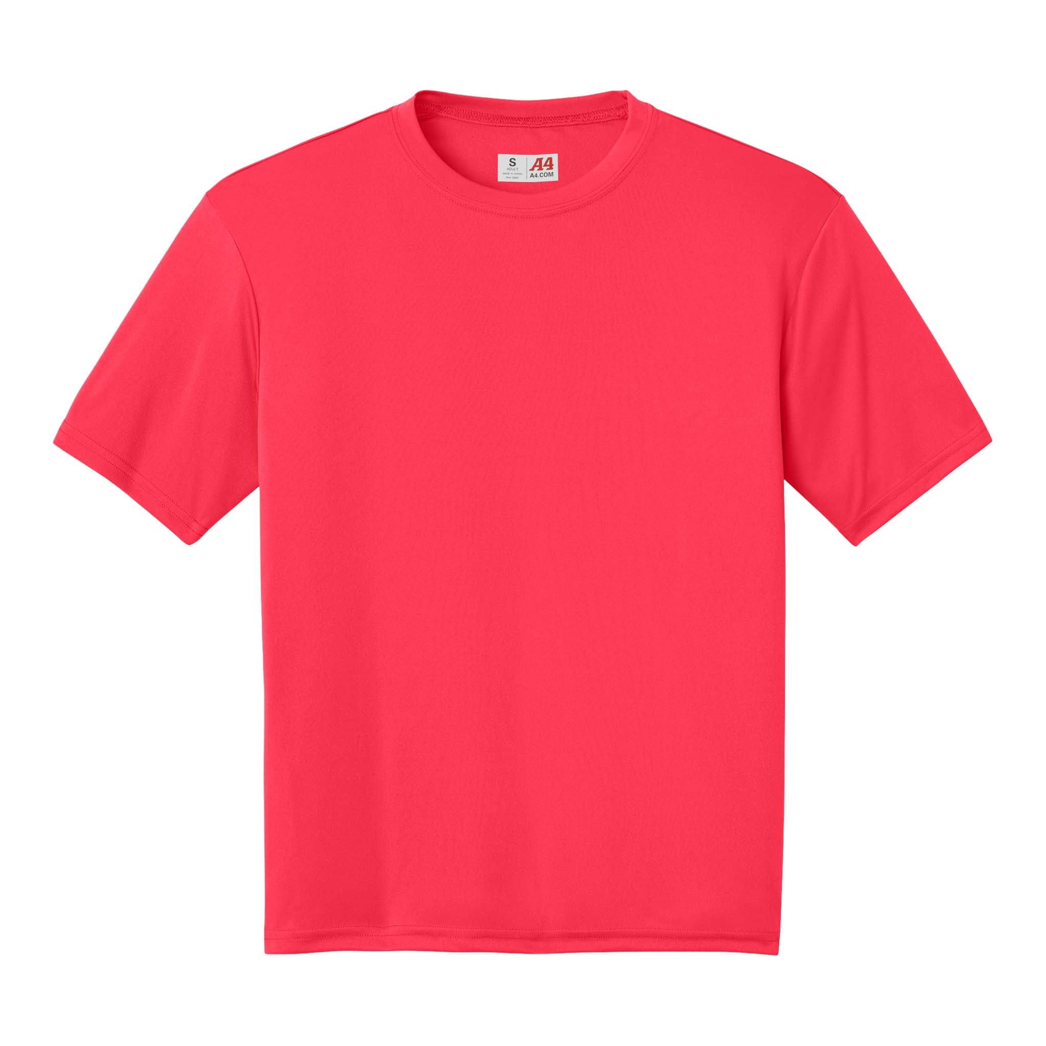 A4 N3142 custom short sleeve t-shirt in coral, front view