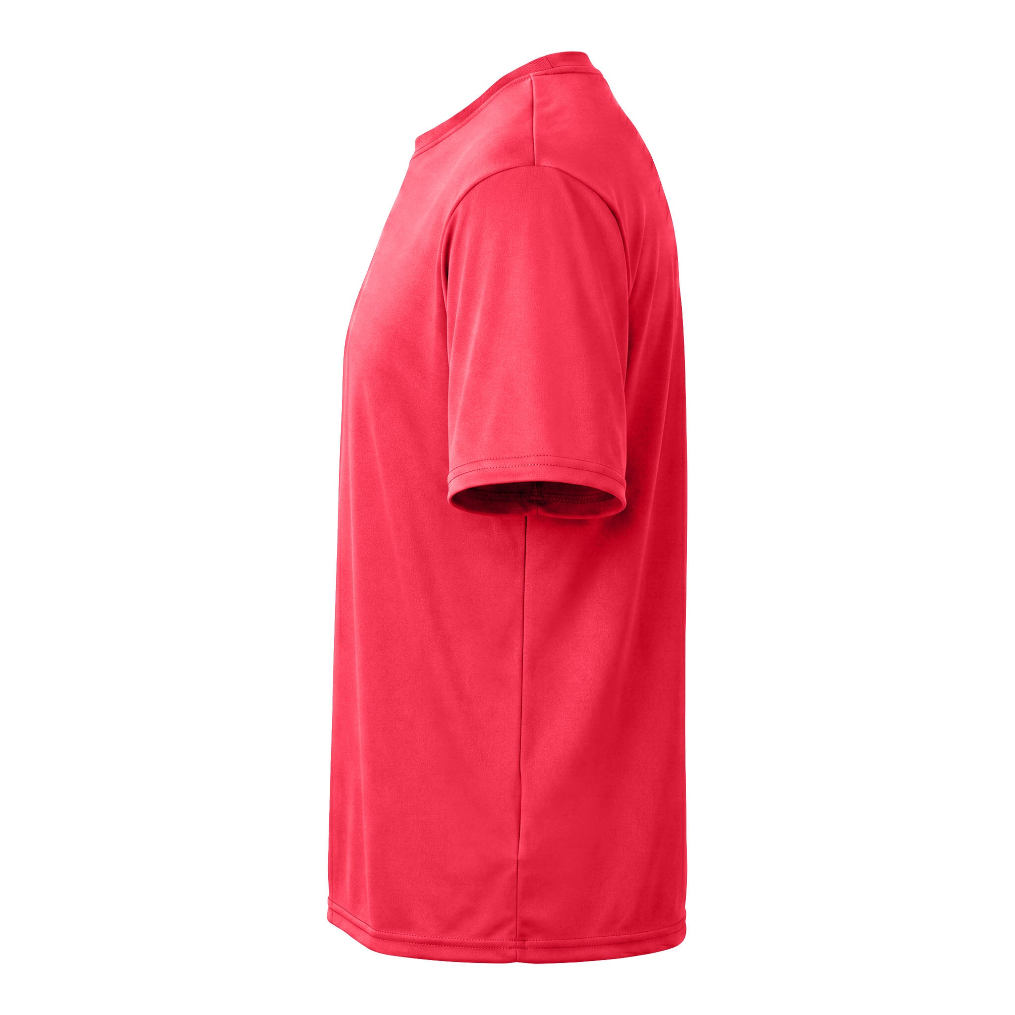 A4 N3142 custom short sleeve t-shirt in coral, left side view