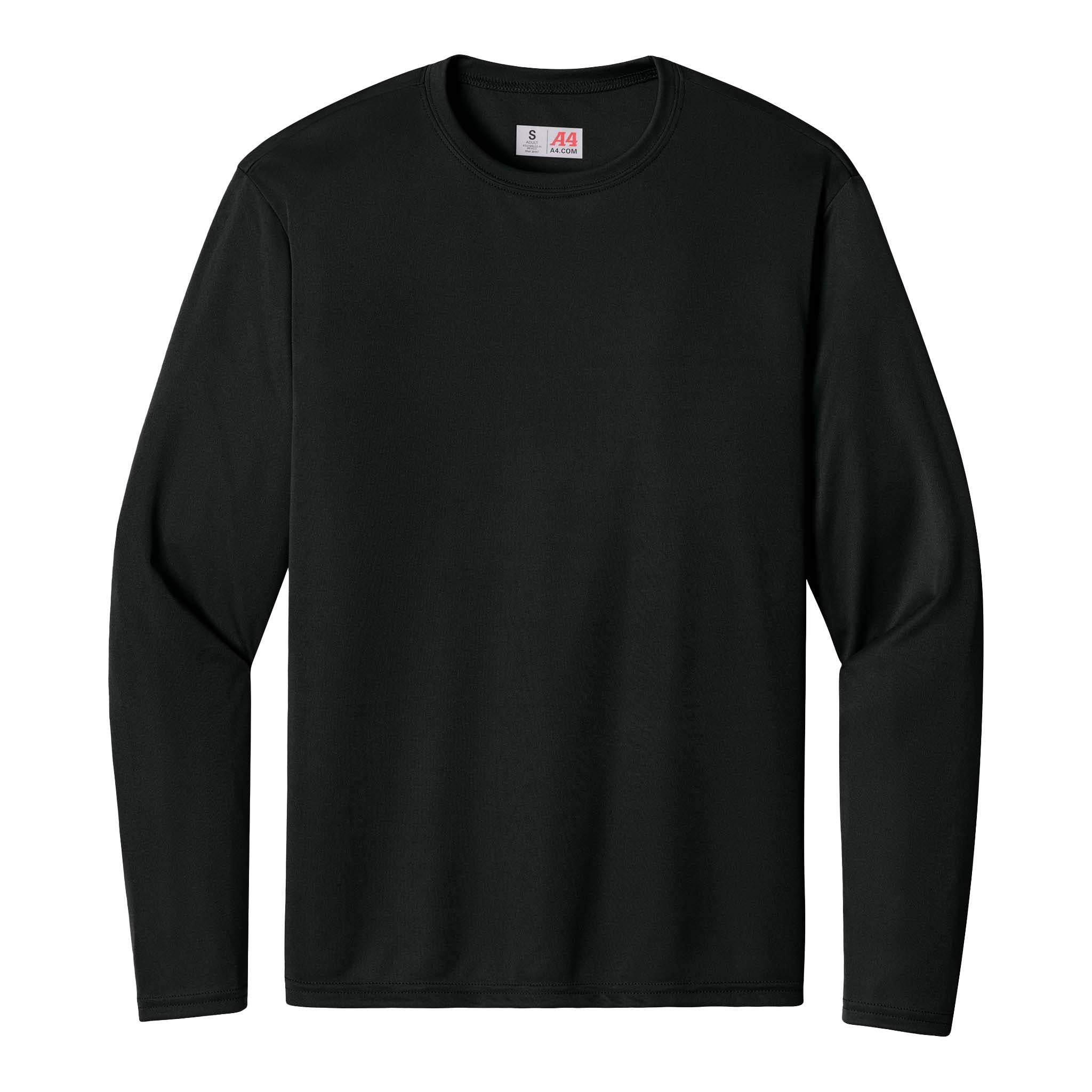 A4 N3165 custom long sleeve t-shirt in black, front view