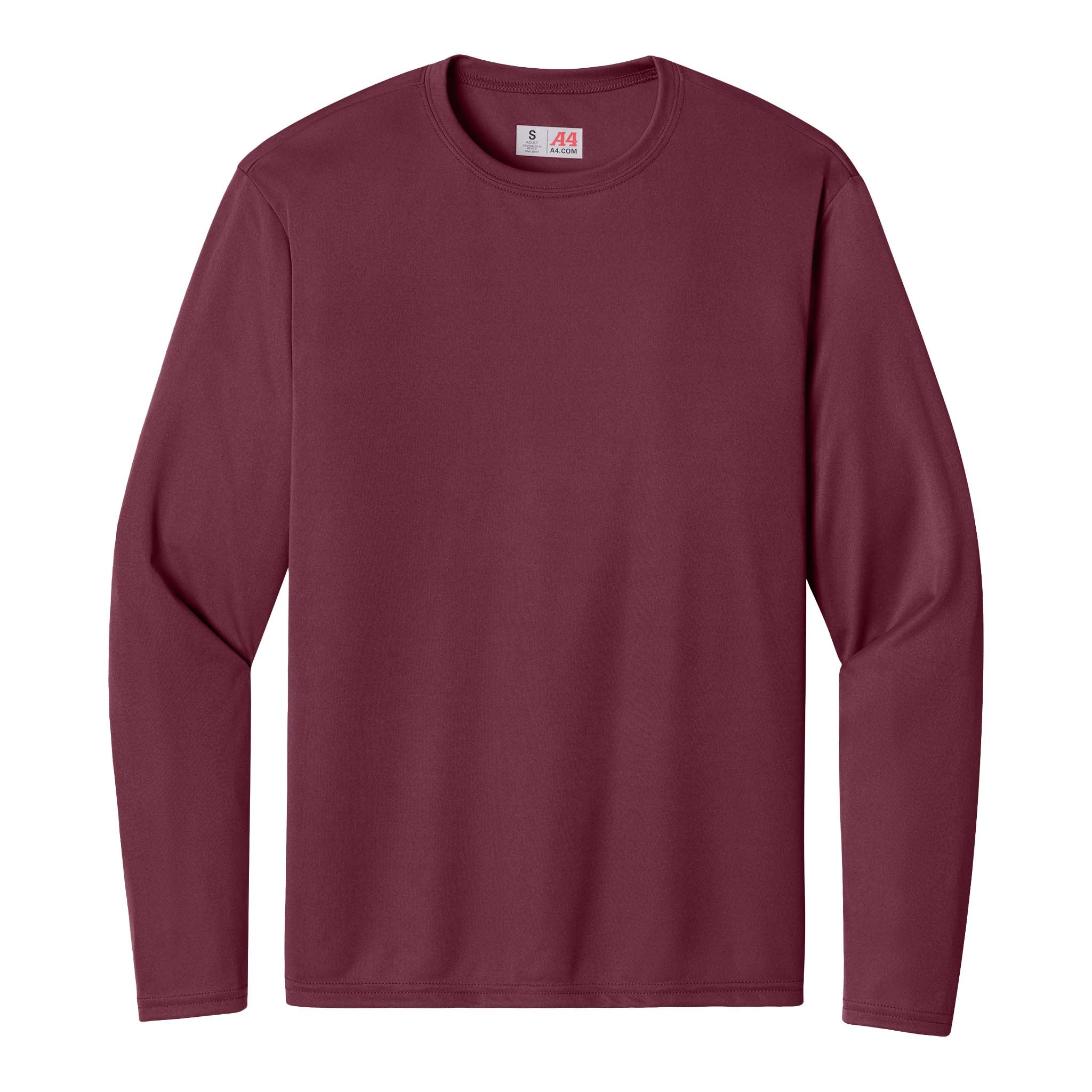 A4 N3165 custom long sleeve t-shirt in cardinal, front view