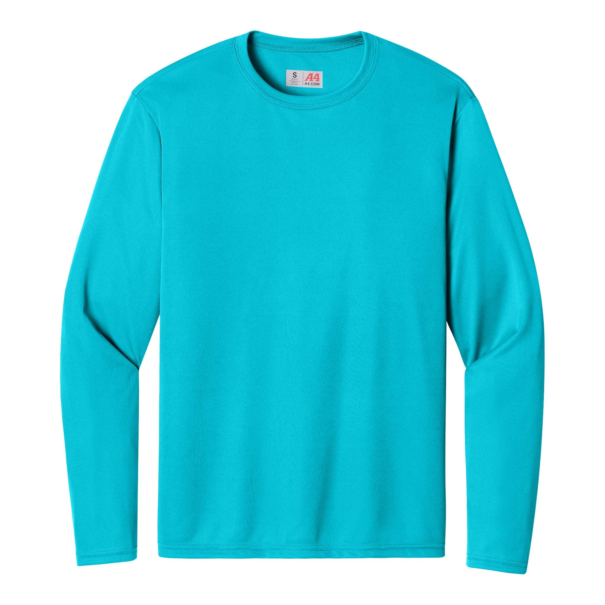 A4 N3165 custom long sleeve t-shirt in electric blue, front view