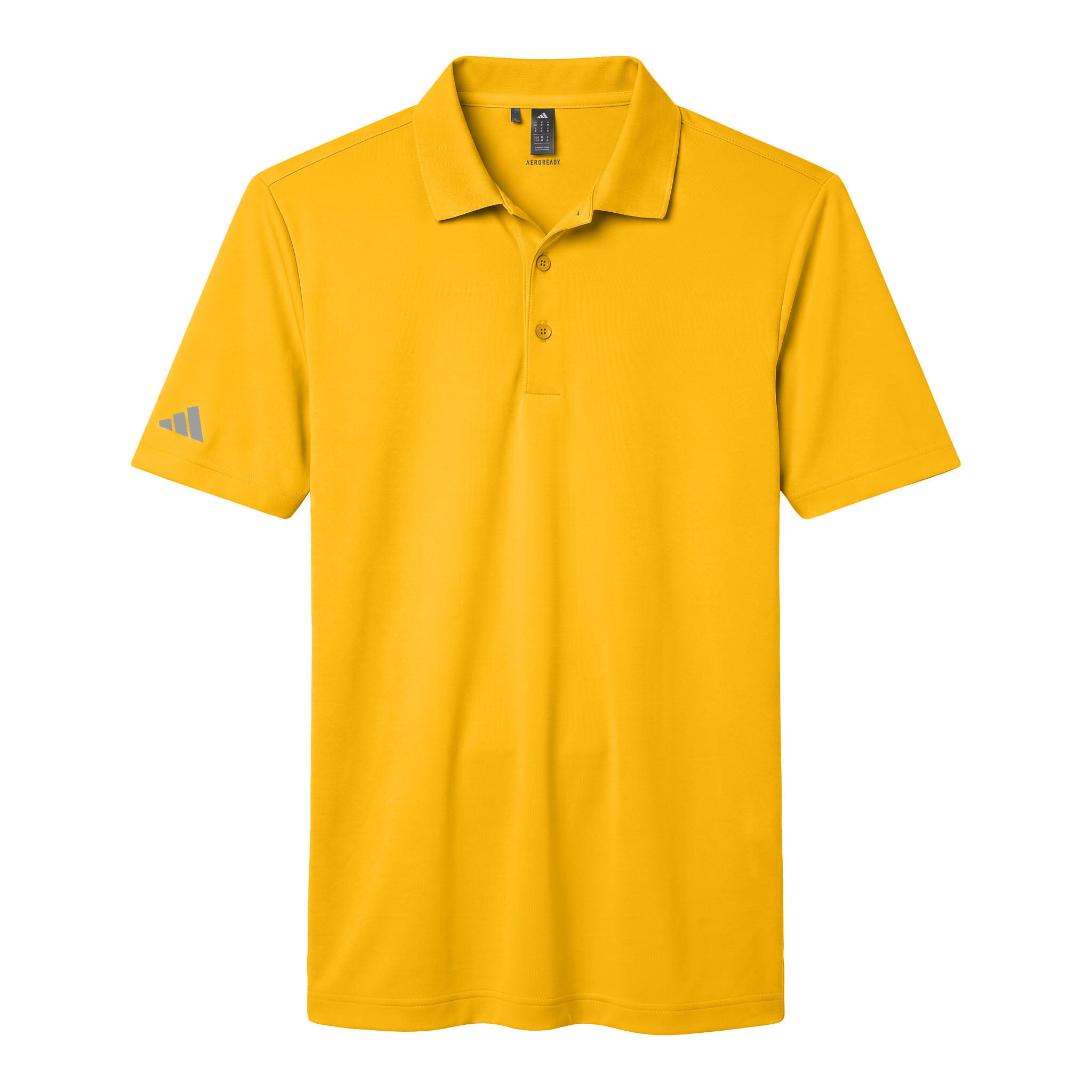 Adidas A230 custom polo in collegiate gold, front view