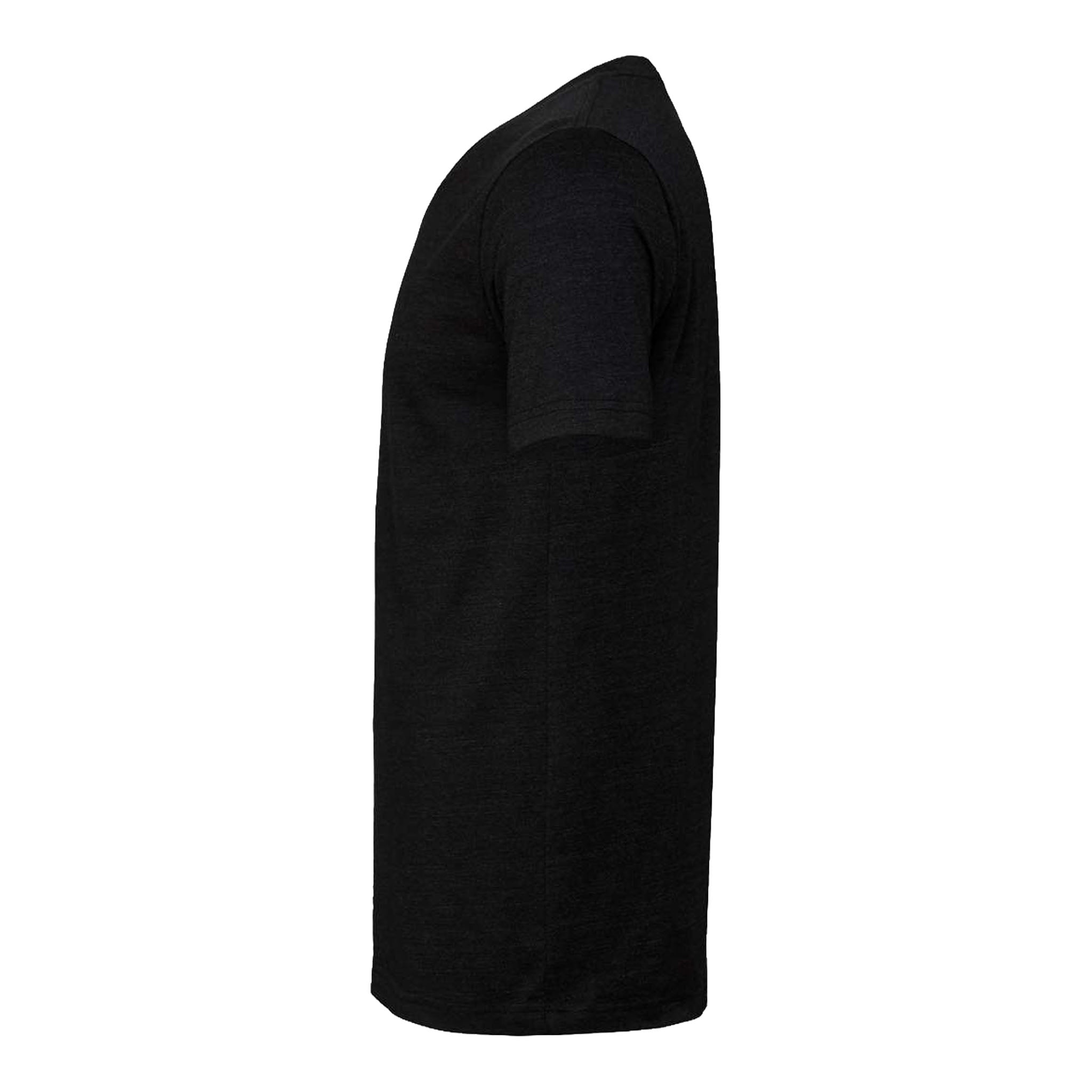 Bella + Canvas 3413 custom short sleeve t-shirt in black heather triblend, left side view