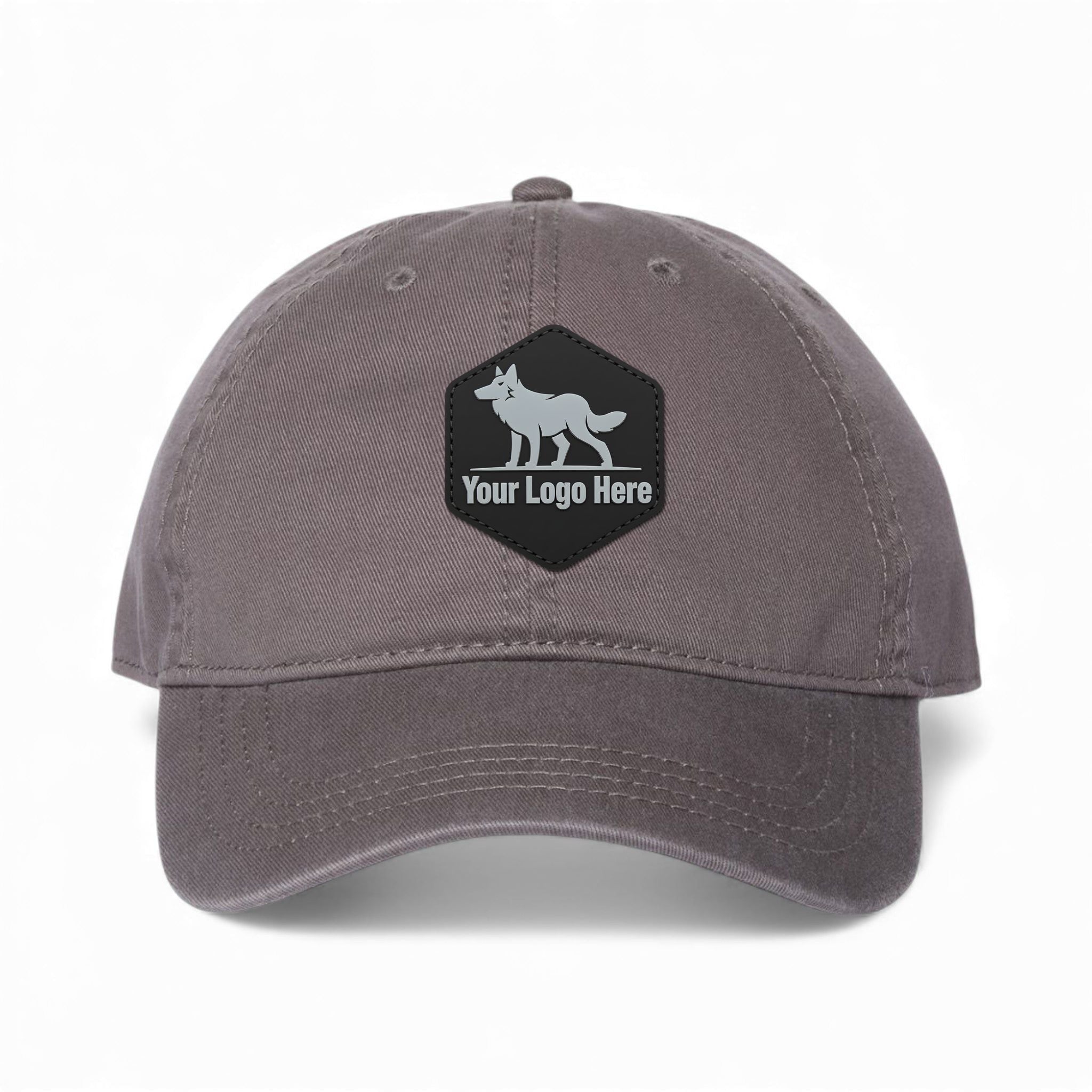 PVC patch preview of Cap America i1002 custom hat in charcoal