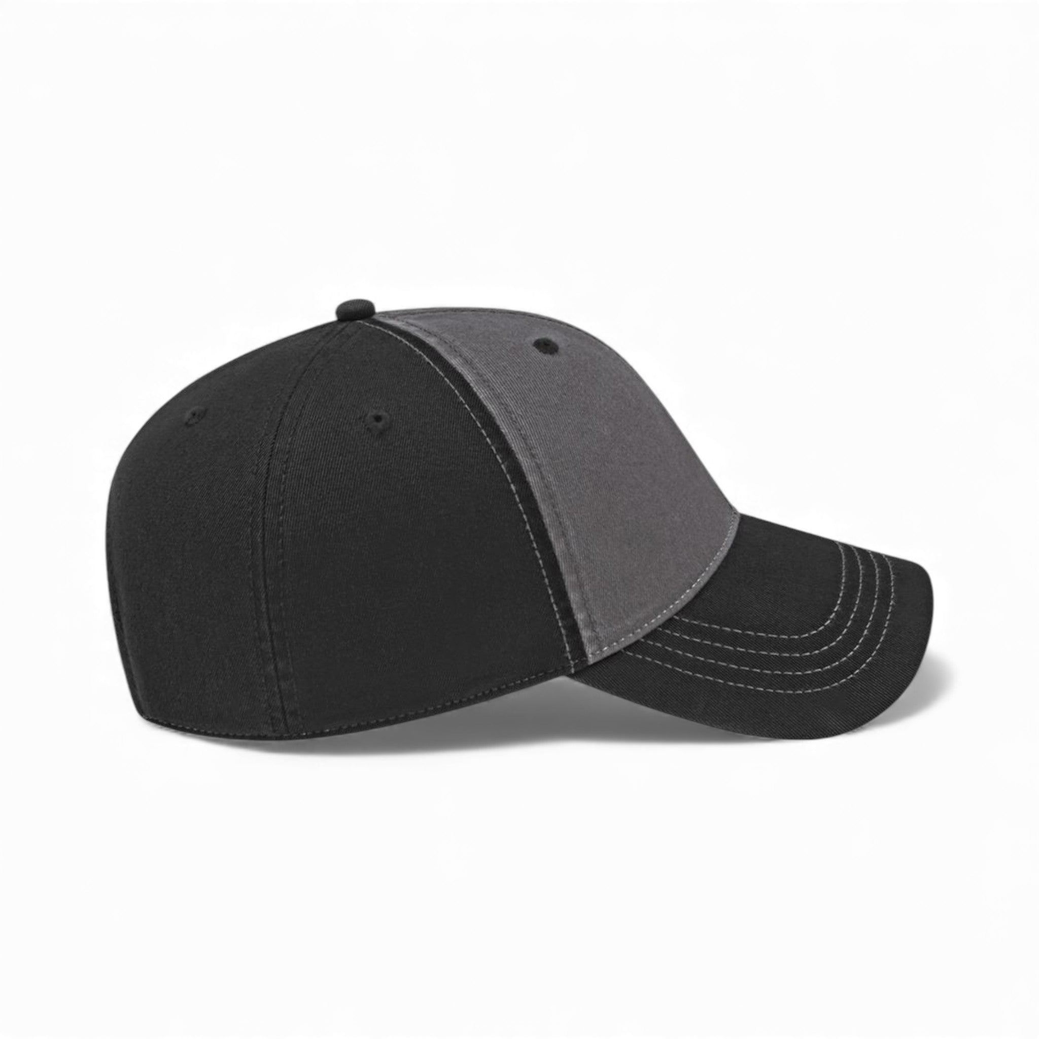 Right side view of Cap America i1002 custom hat in dark grey and black