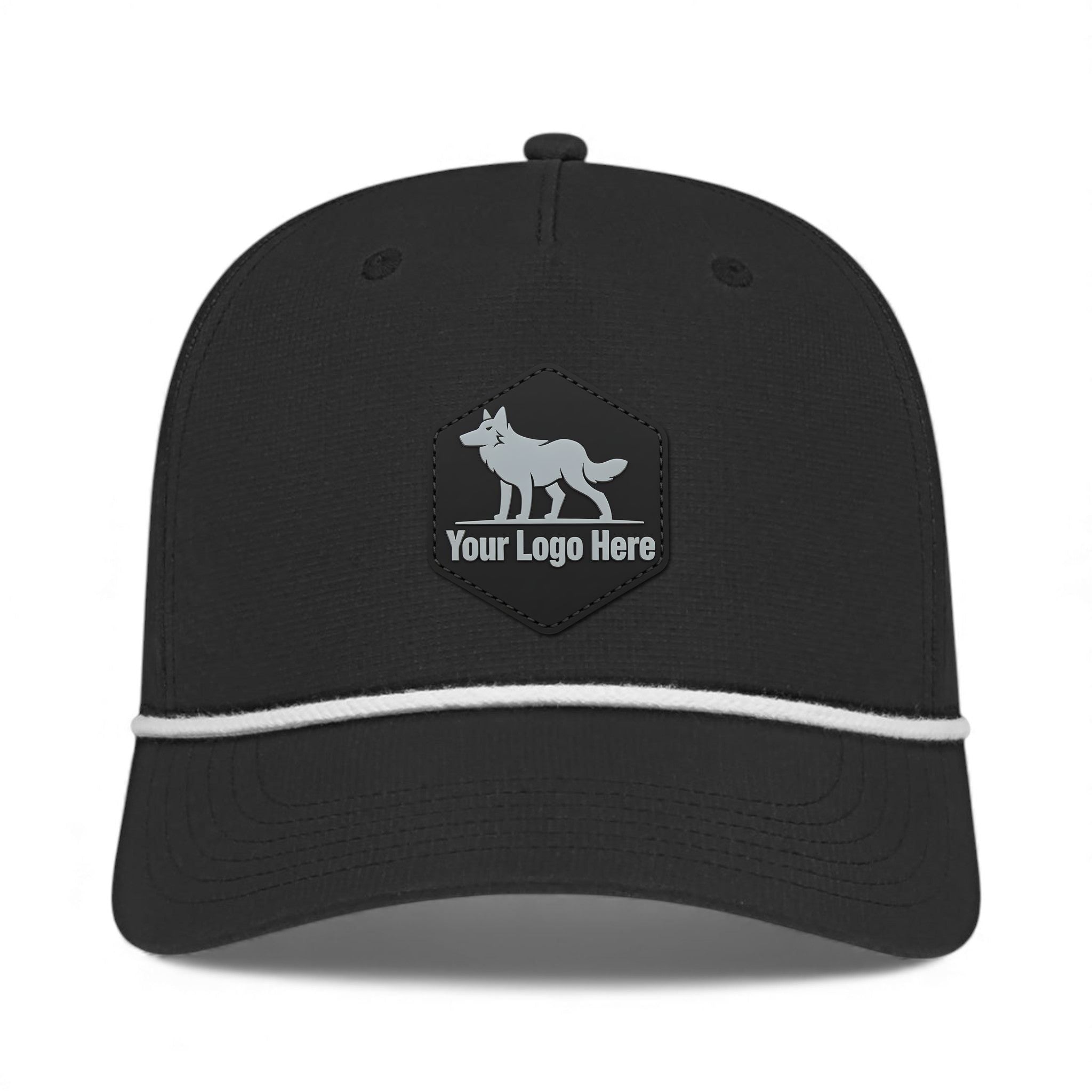 PVC patch preview of Cap America i7256 custom hat in black and white