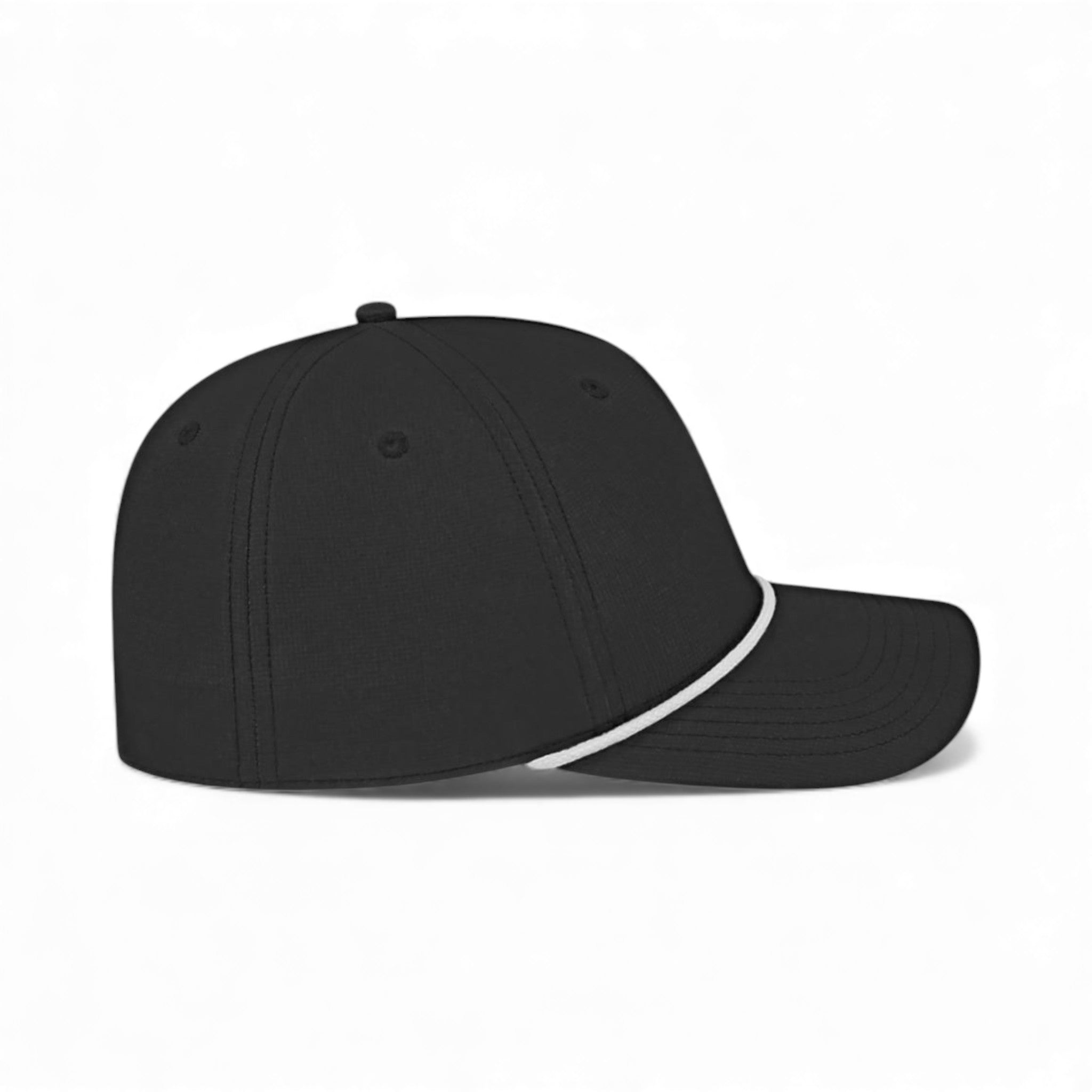 Right side view of Cap America i7256 custom hat in black and white