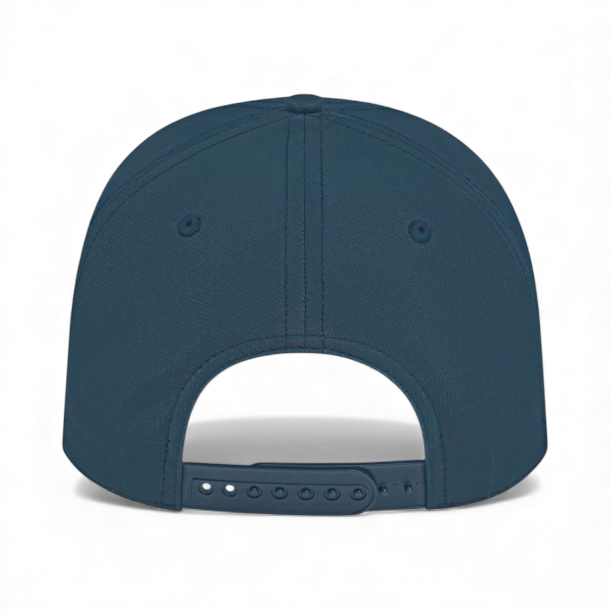 Back view of Cap America i7256 custom hat in dark blue and white