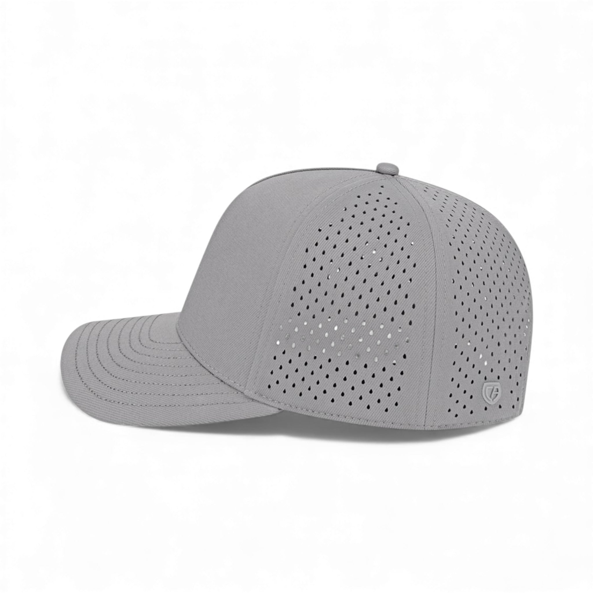 Left side view of Cap America i8540 custom hat in silver