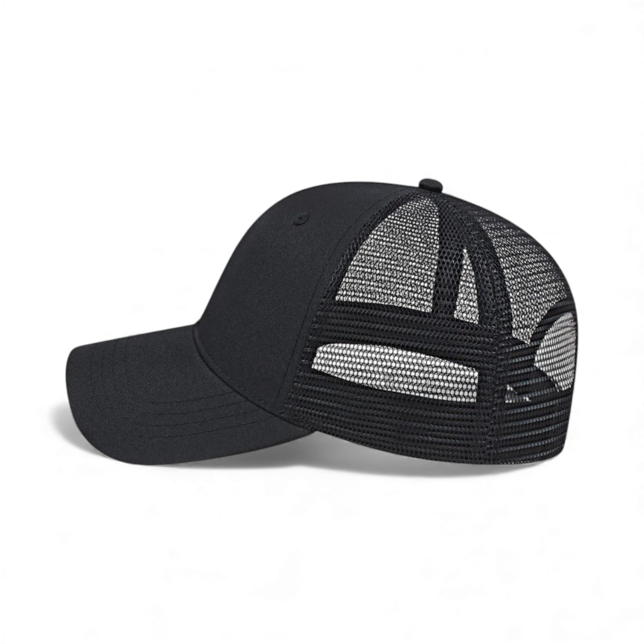 Left side view of Cap America x800 custom hat in black and black