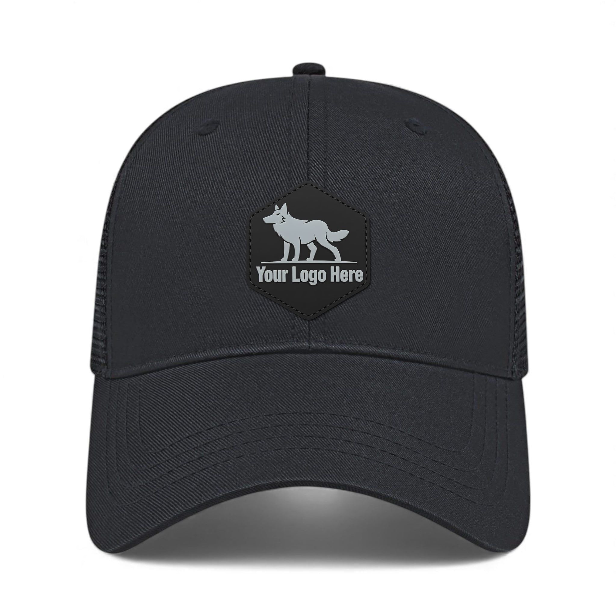 PVC patch preview of Cap America x800 custom hat in black and black