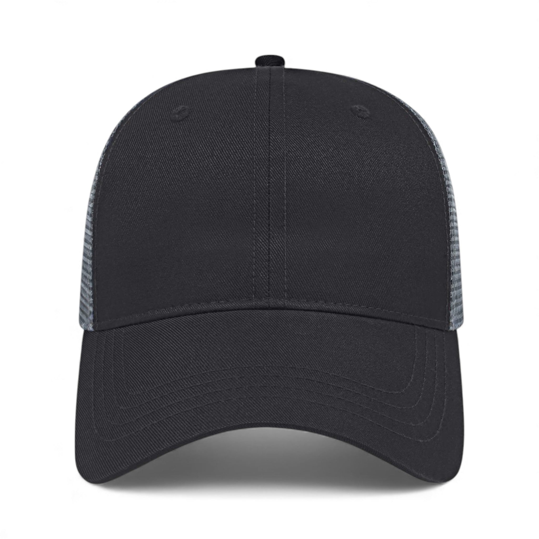 Front view of Cap America x800 custom hat in black and charcoal