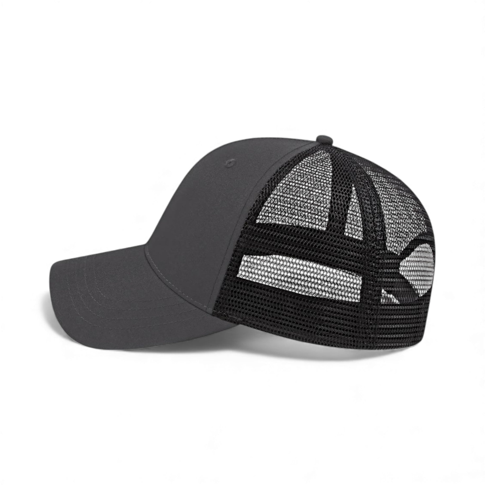Left side view of Cap America x800 custom hat in charcoal and black