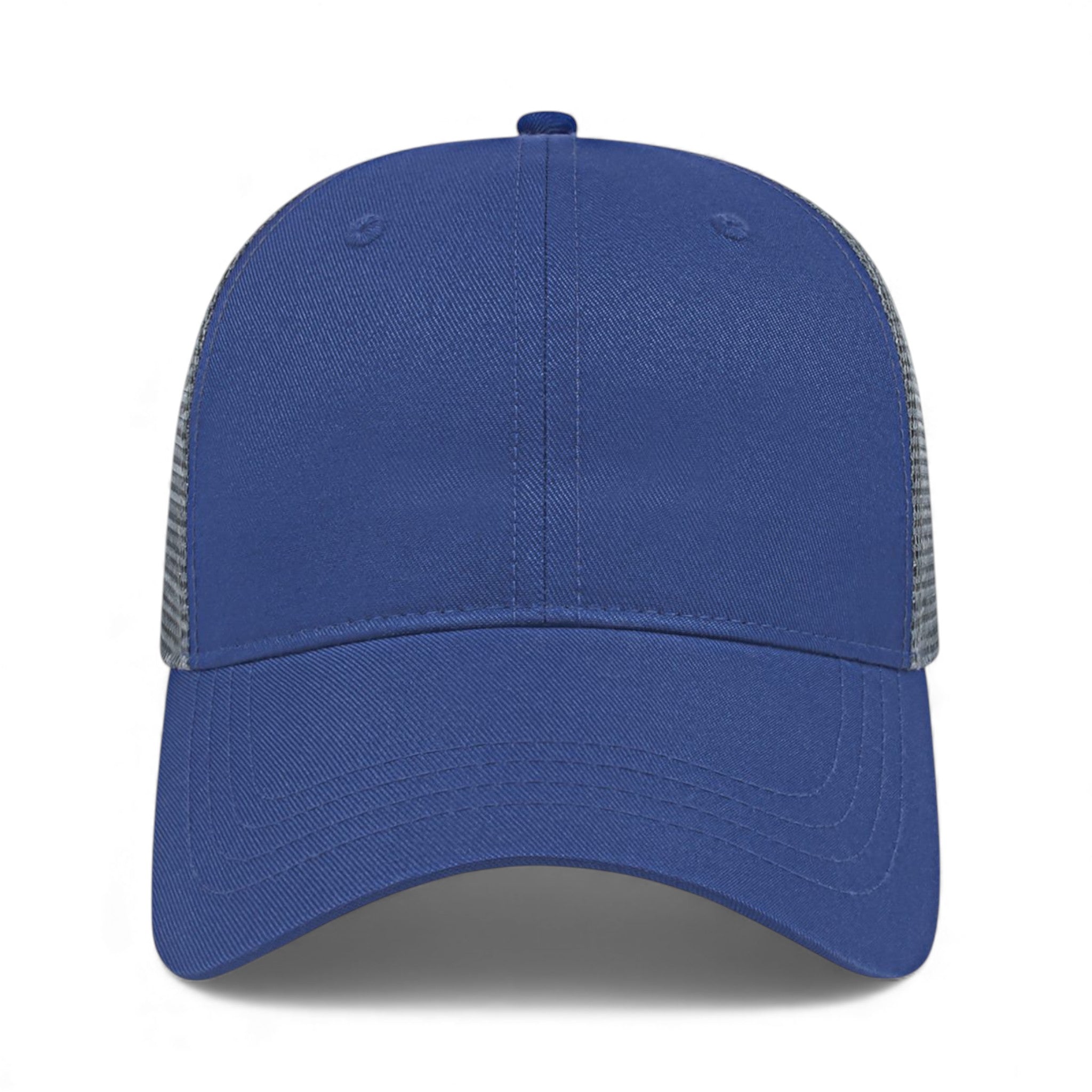 Front view of Cap America x800 custom hat in royal and charcoal