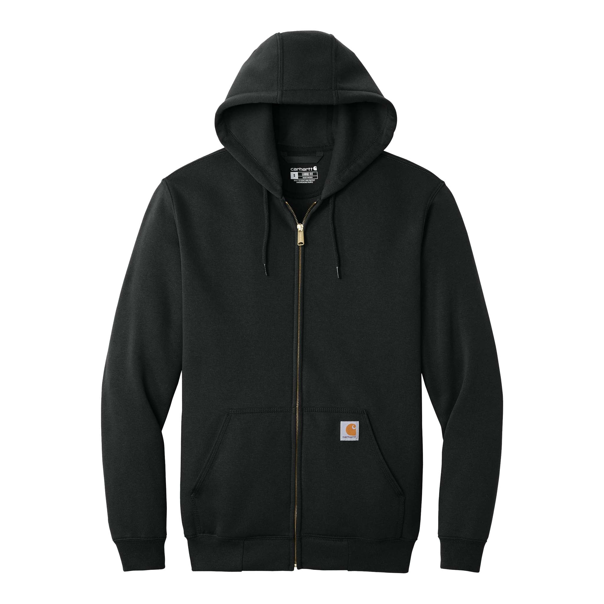 Carhartt CTK122 custom full-zip hoodie in black, front view