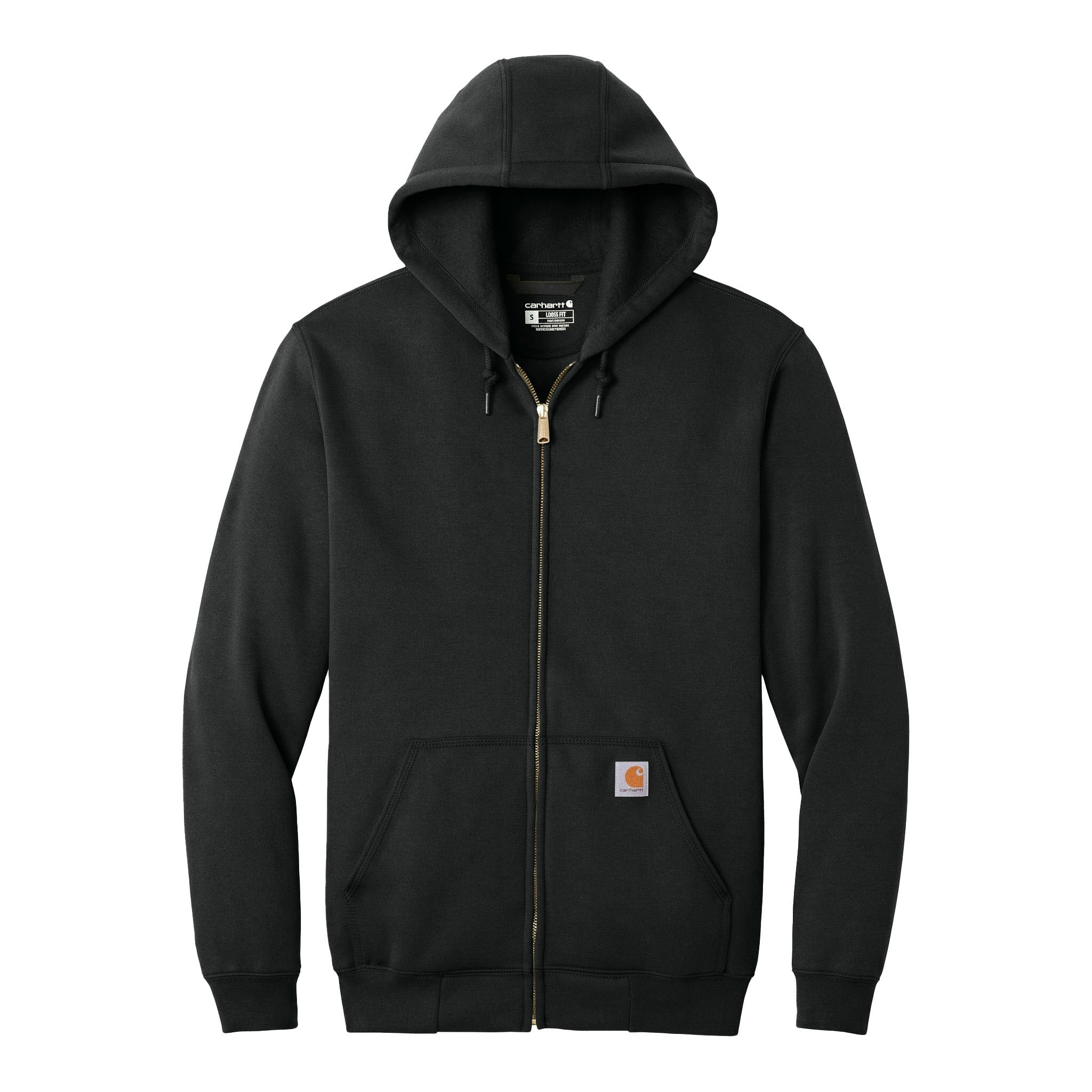 Carhartt CTK122 custom full-zip hoodie in black, front view