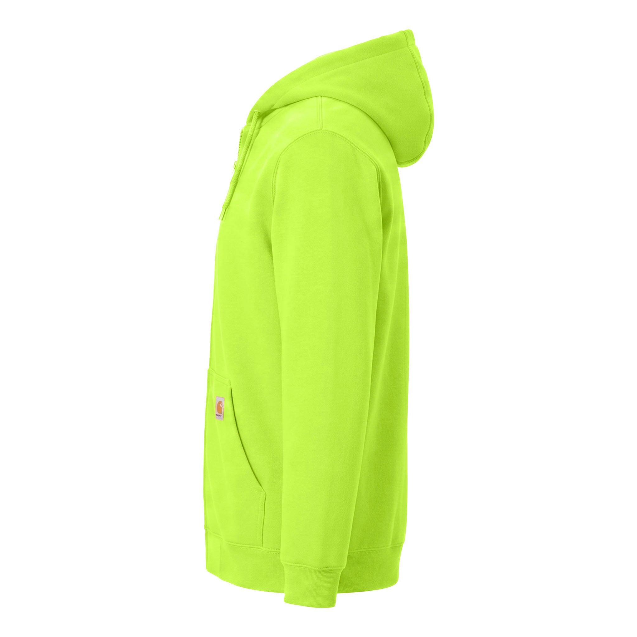 Carhartt CTK122 custom full-zip hoodie in brite lime, left side view