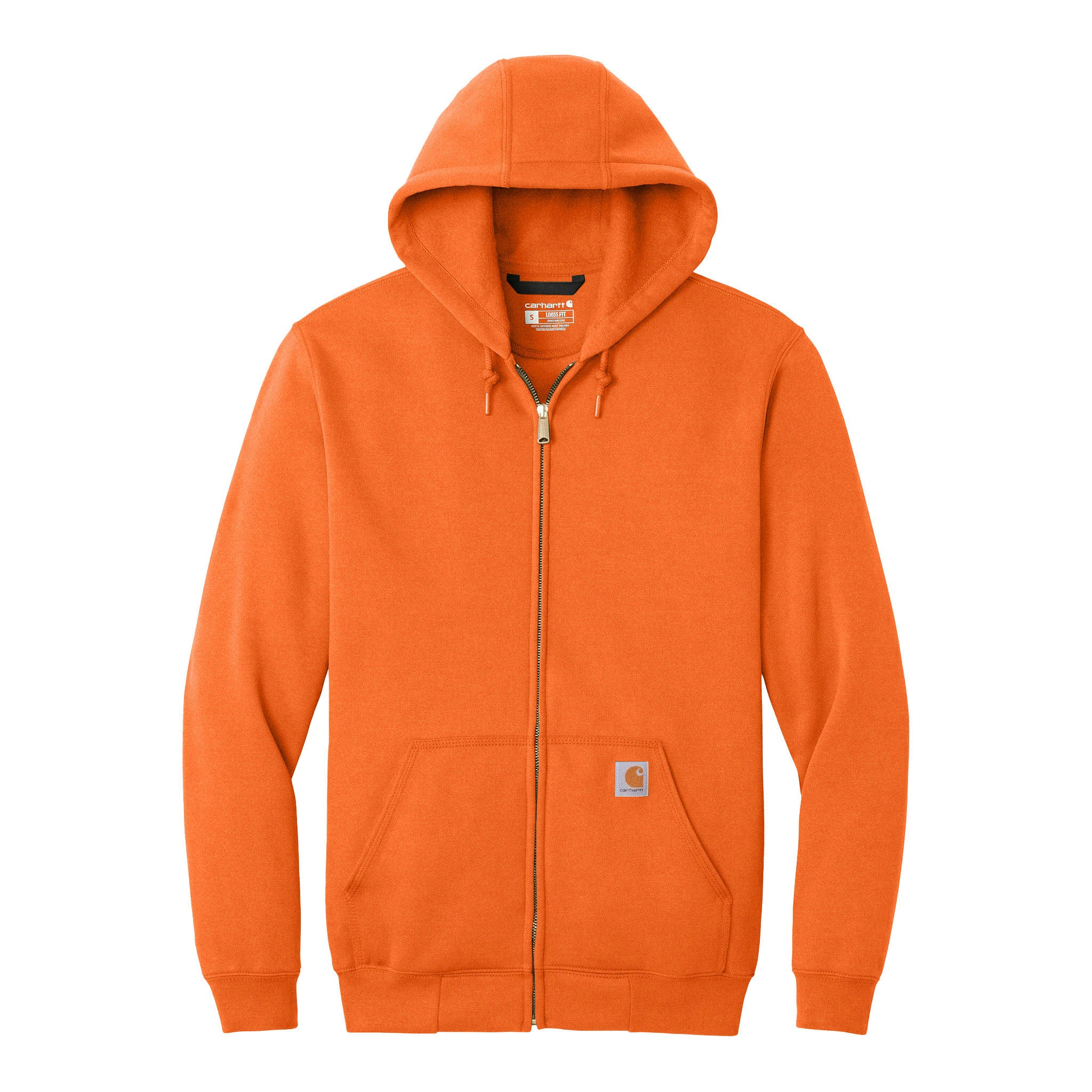 Carhartt CTK122 custom full-zip hoodie in brite orange, front view