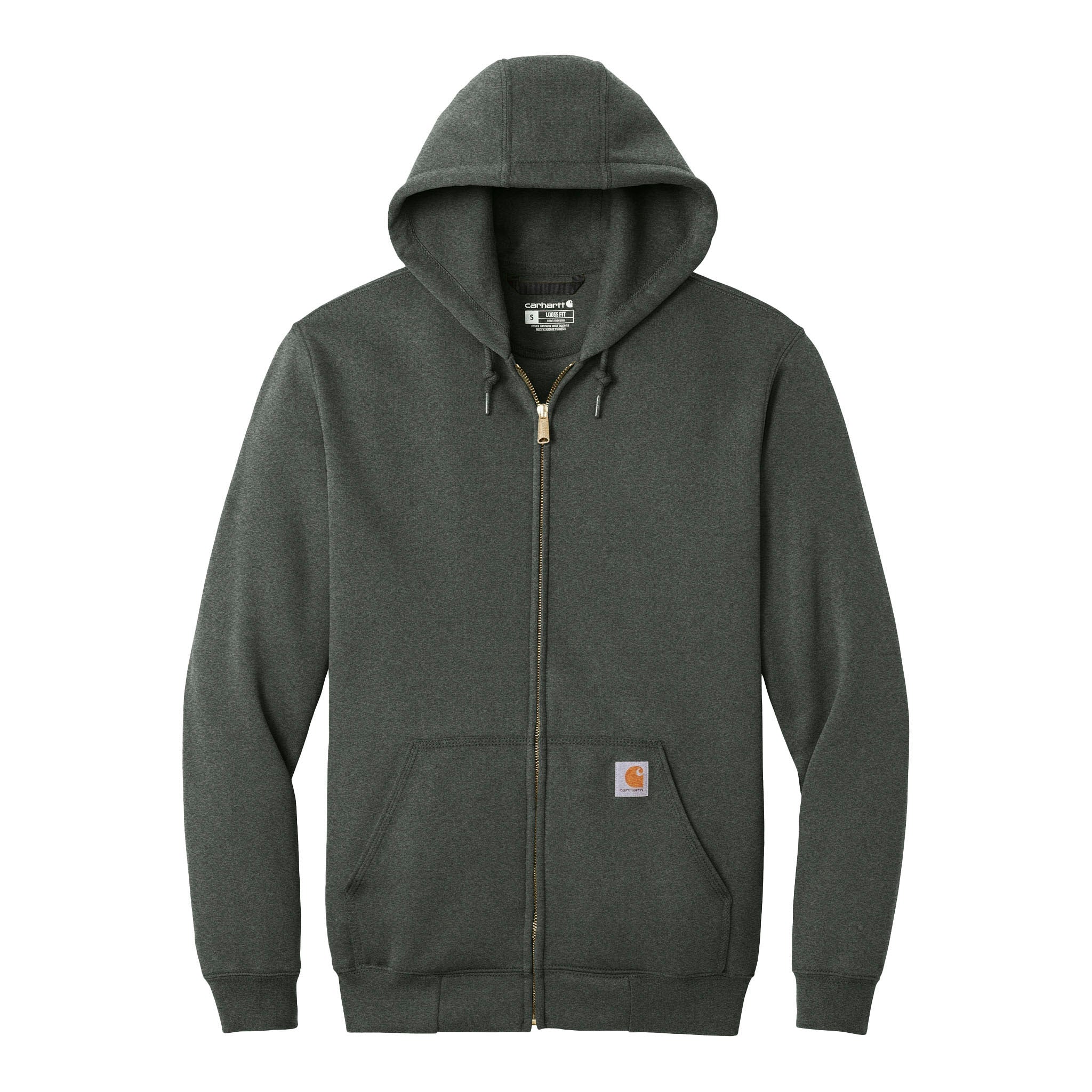Carhartt CTK122 custom full-zip hoodie in carbon heather, front view