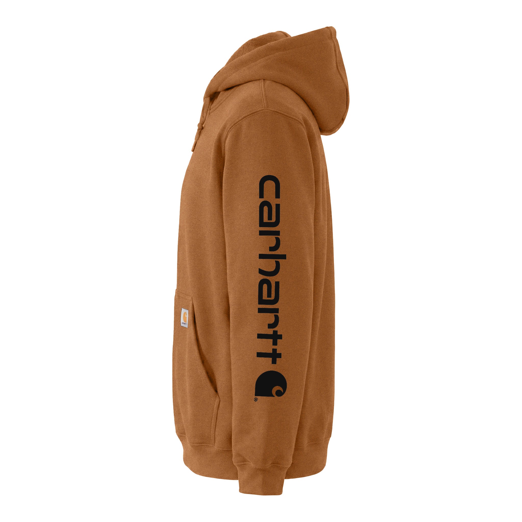Carhartt CTK288 custom hoodie in carhartt brown, left side view
