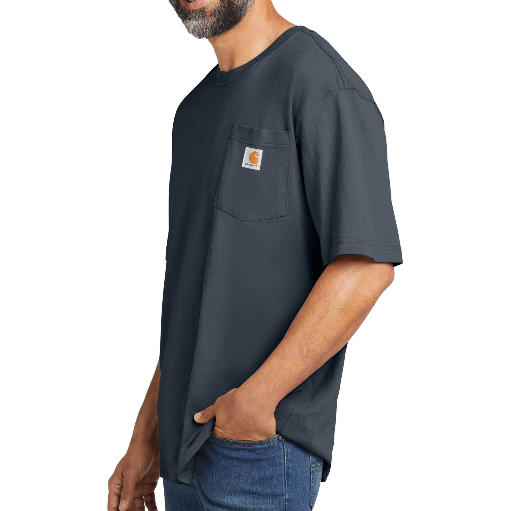 Carhartt CTK87 custom short sleeve t-shirt in bluestone, left side view