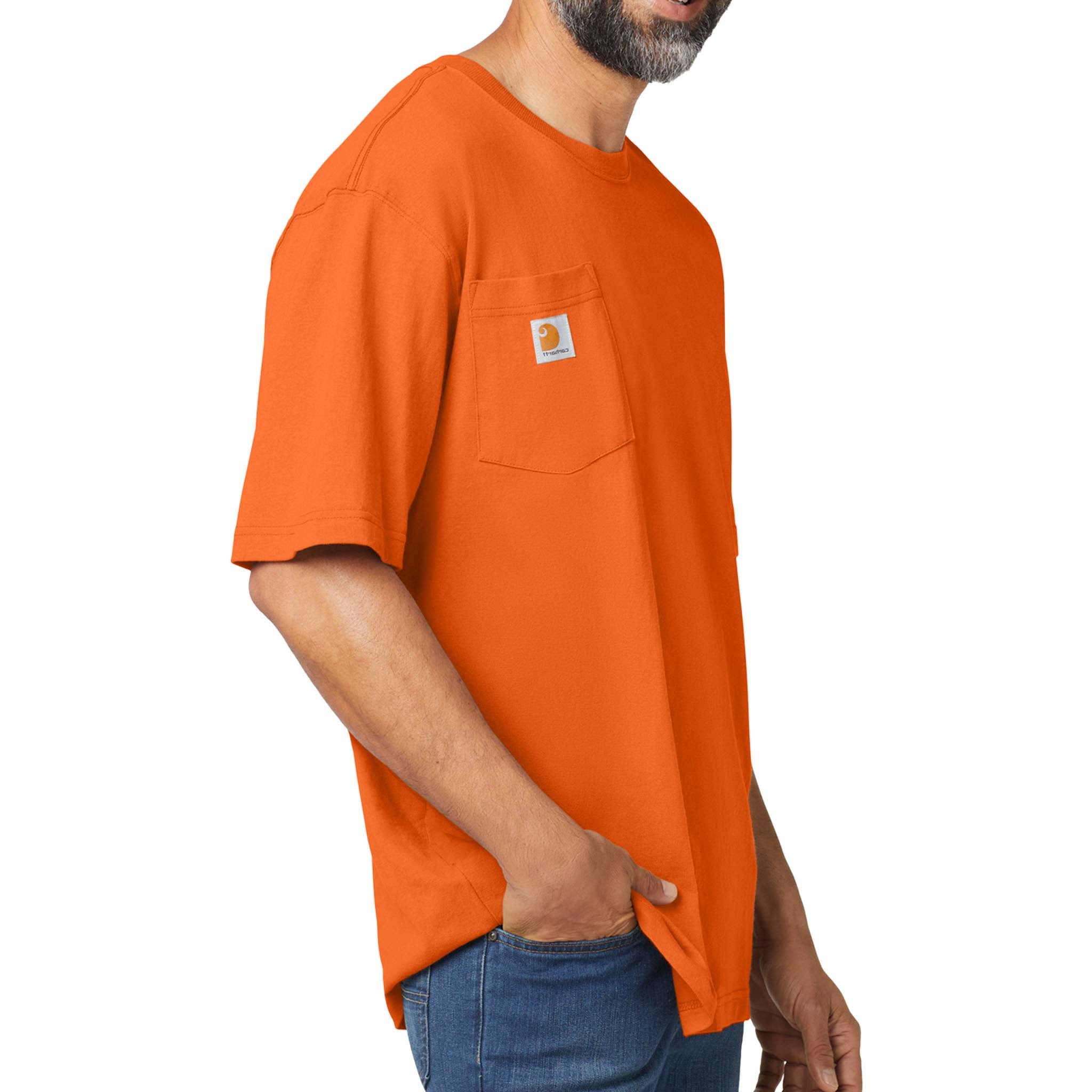 Carhartt CTK87 custom short sleeve t-shirt in brite orange, right side view