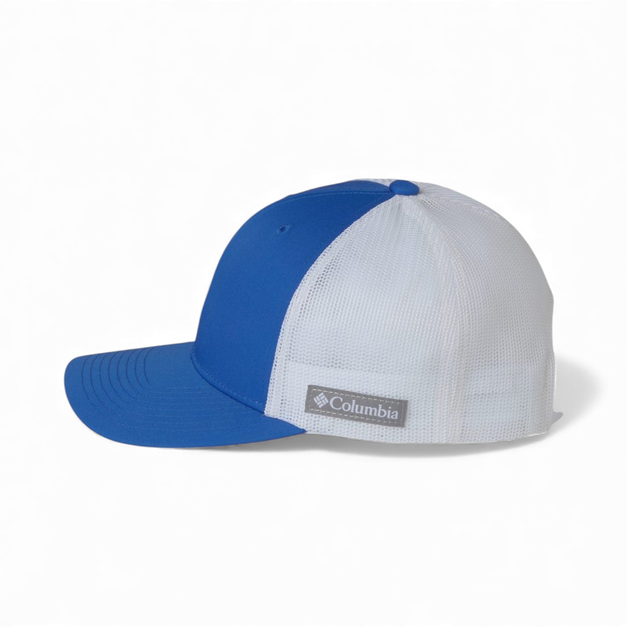 Left side view of Columbia 216513 custom hat in vivid blue