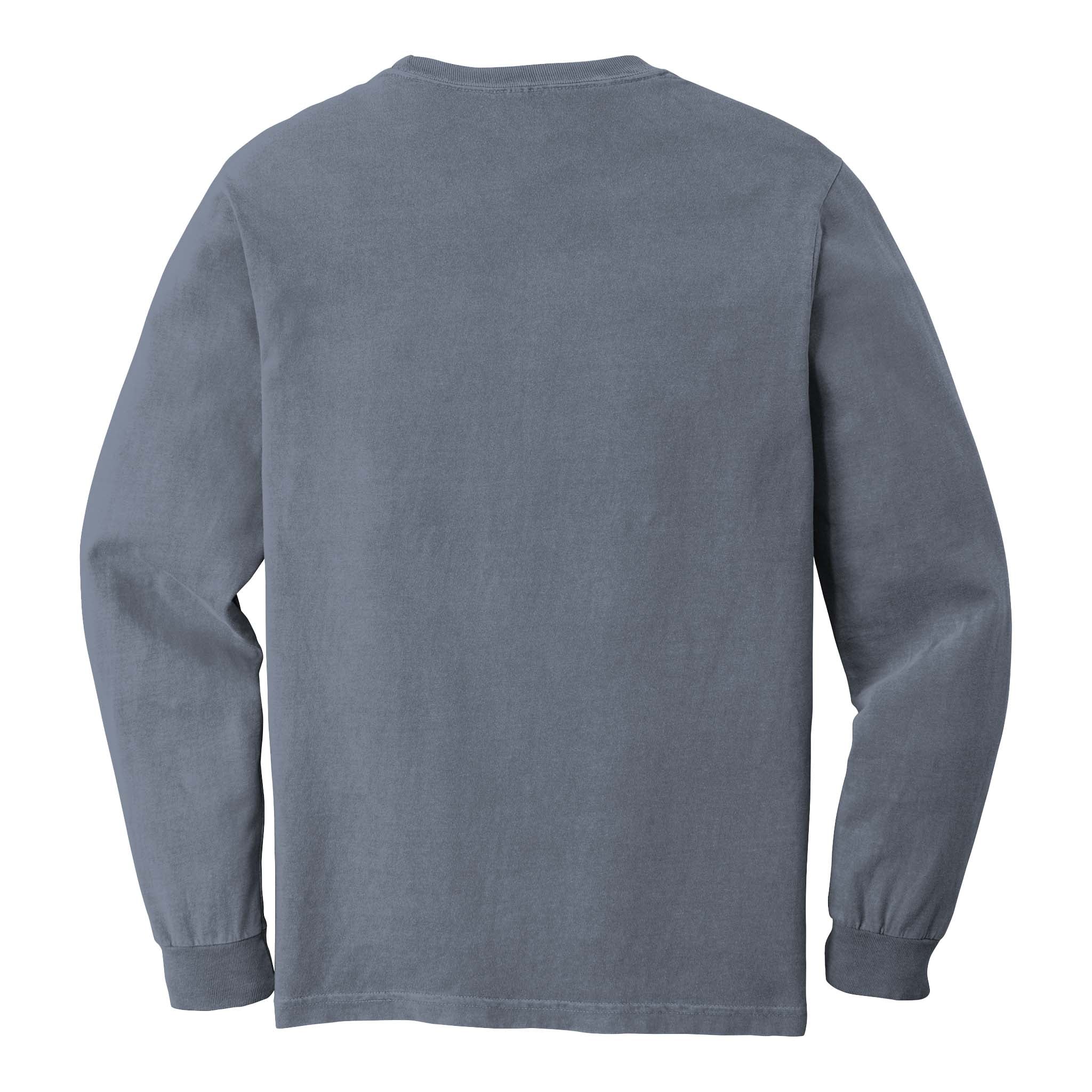 Comfort Colors 6014 custom long sleeve t-shirt in blue jean, back view