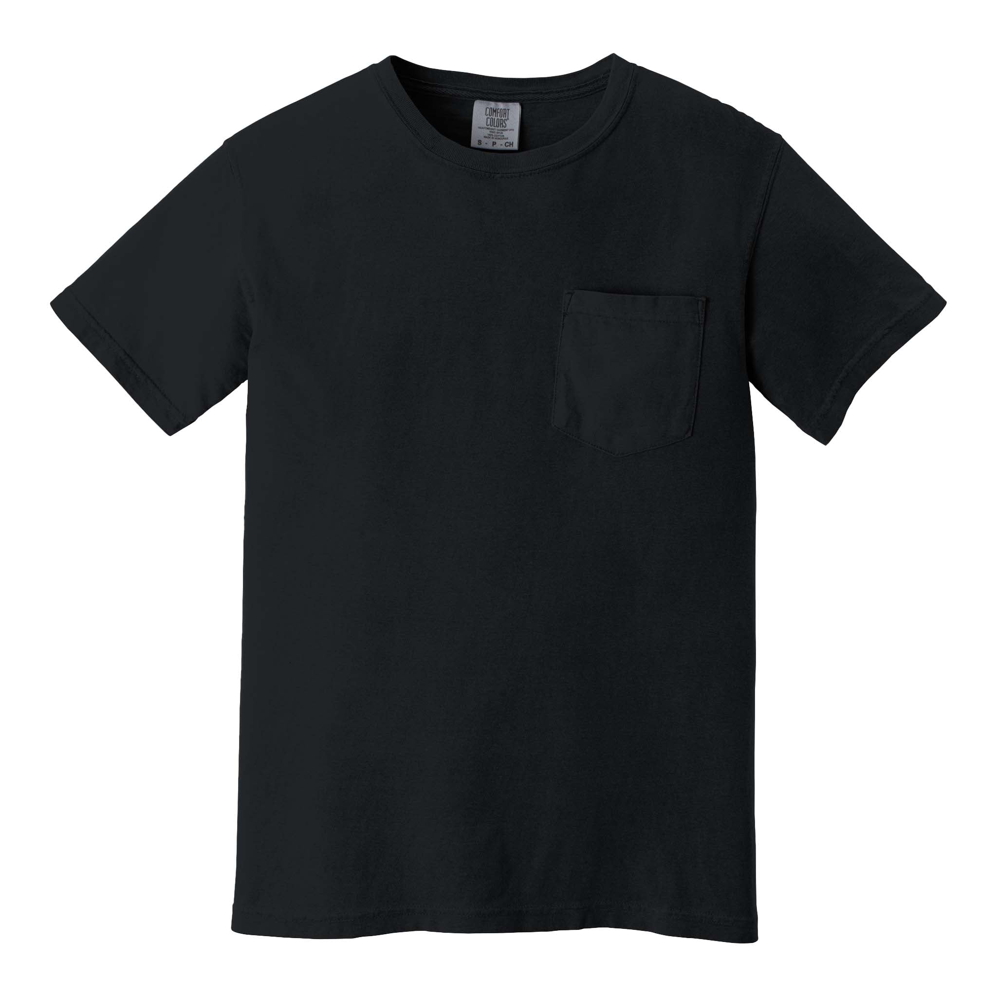 Comfort Colors 6030 custom short sleeve t-shirt in black, front view