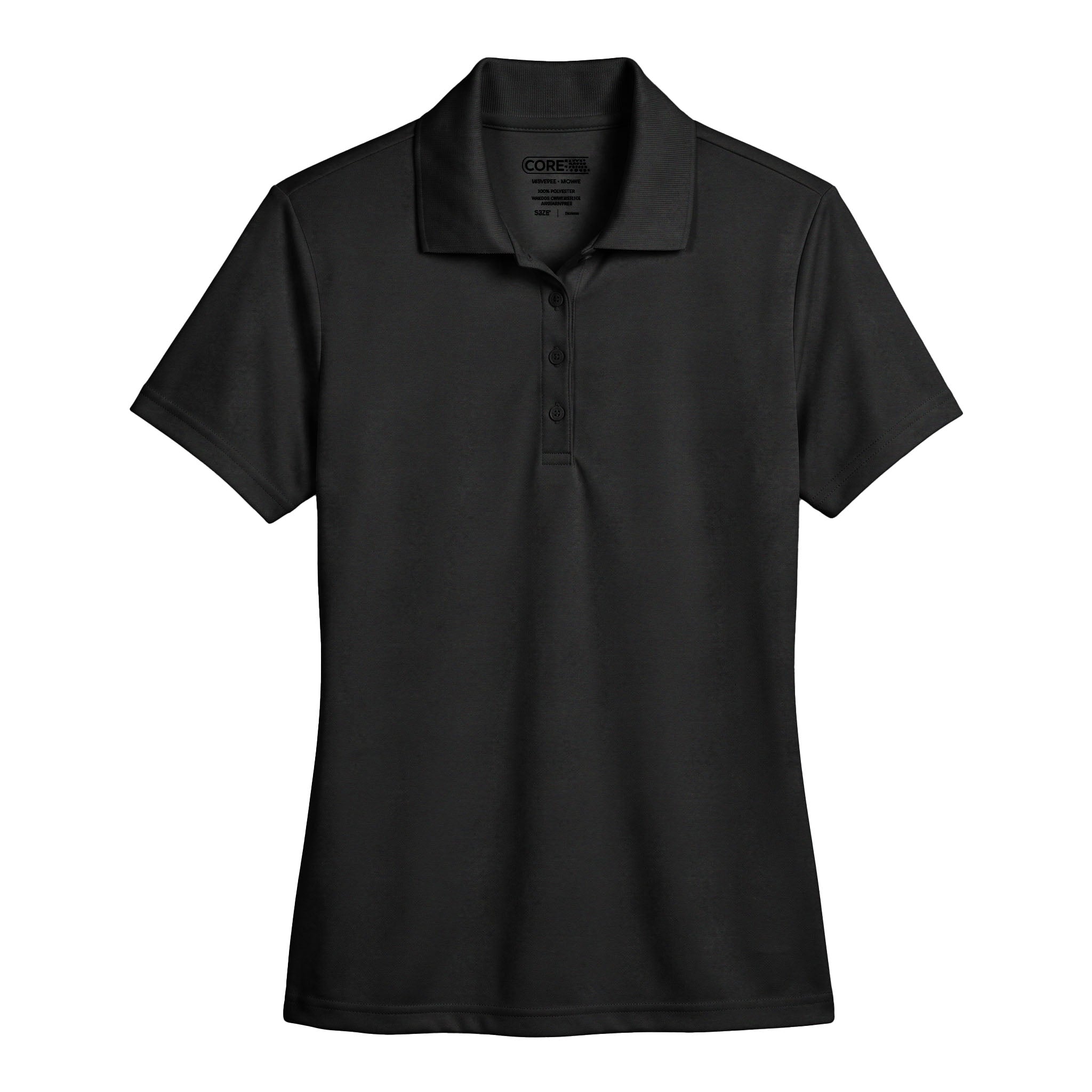Core 365 78181 custom polo in black, front view
