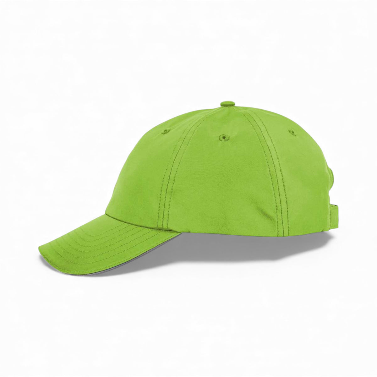 Left side view of Core 365 CE001 custom hat in acid green