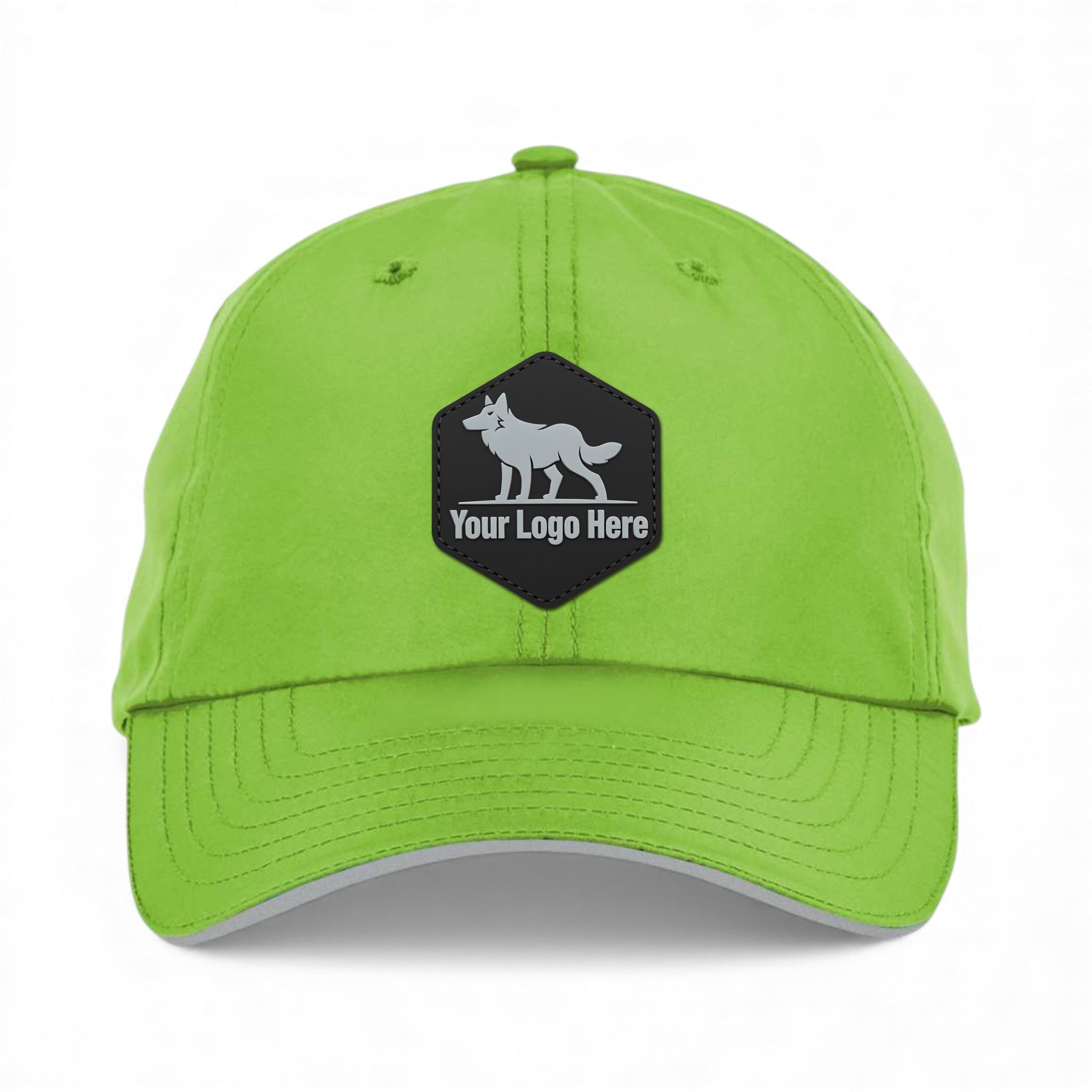 PVC patch preview of Core 365 CE001 custom hat in acid green