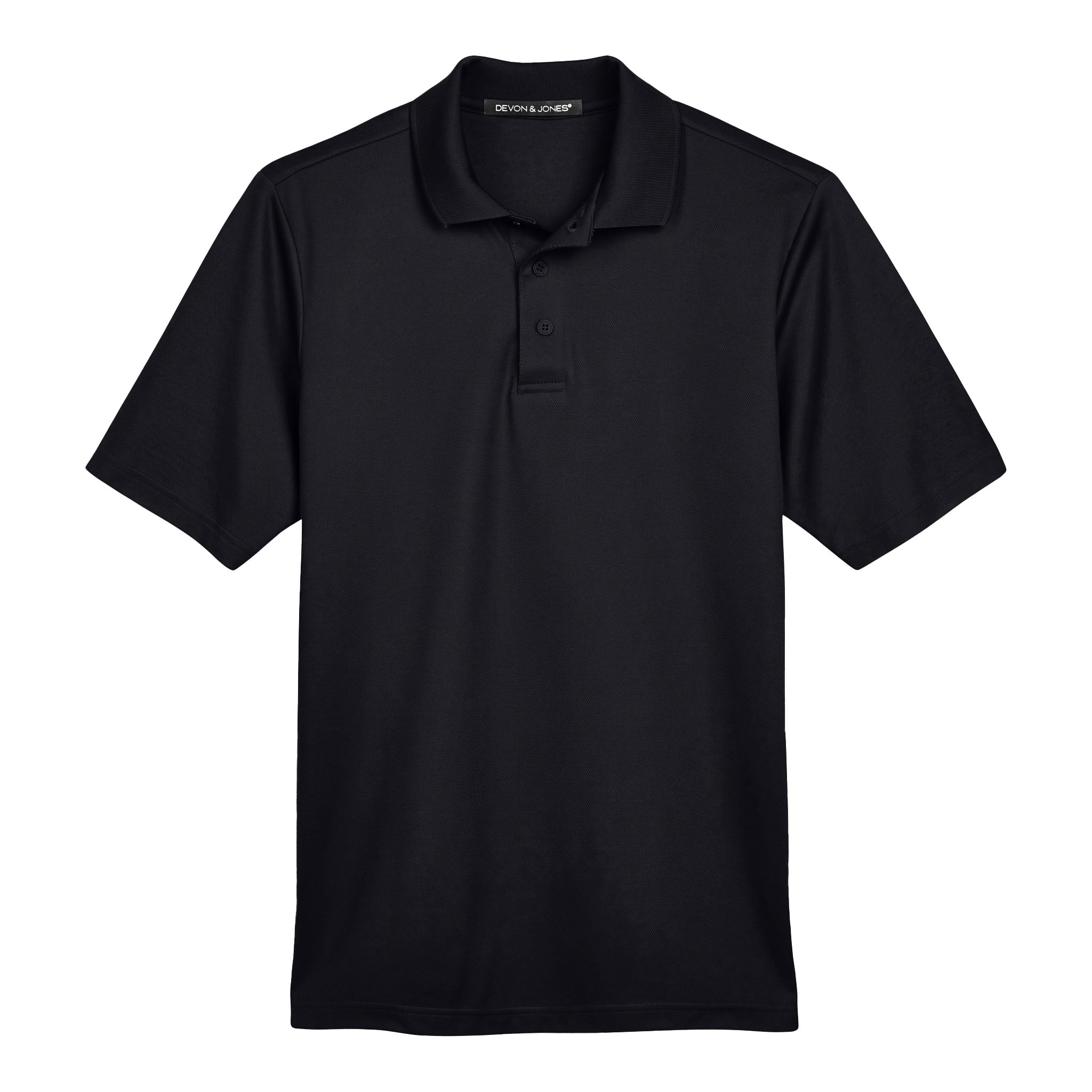 Devon & Jones DG20 custom polo in black, front view