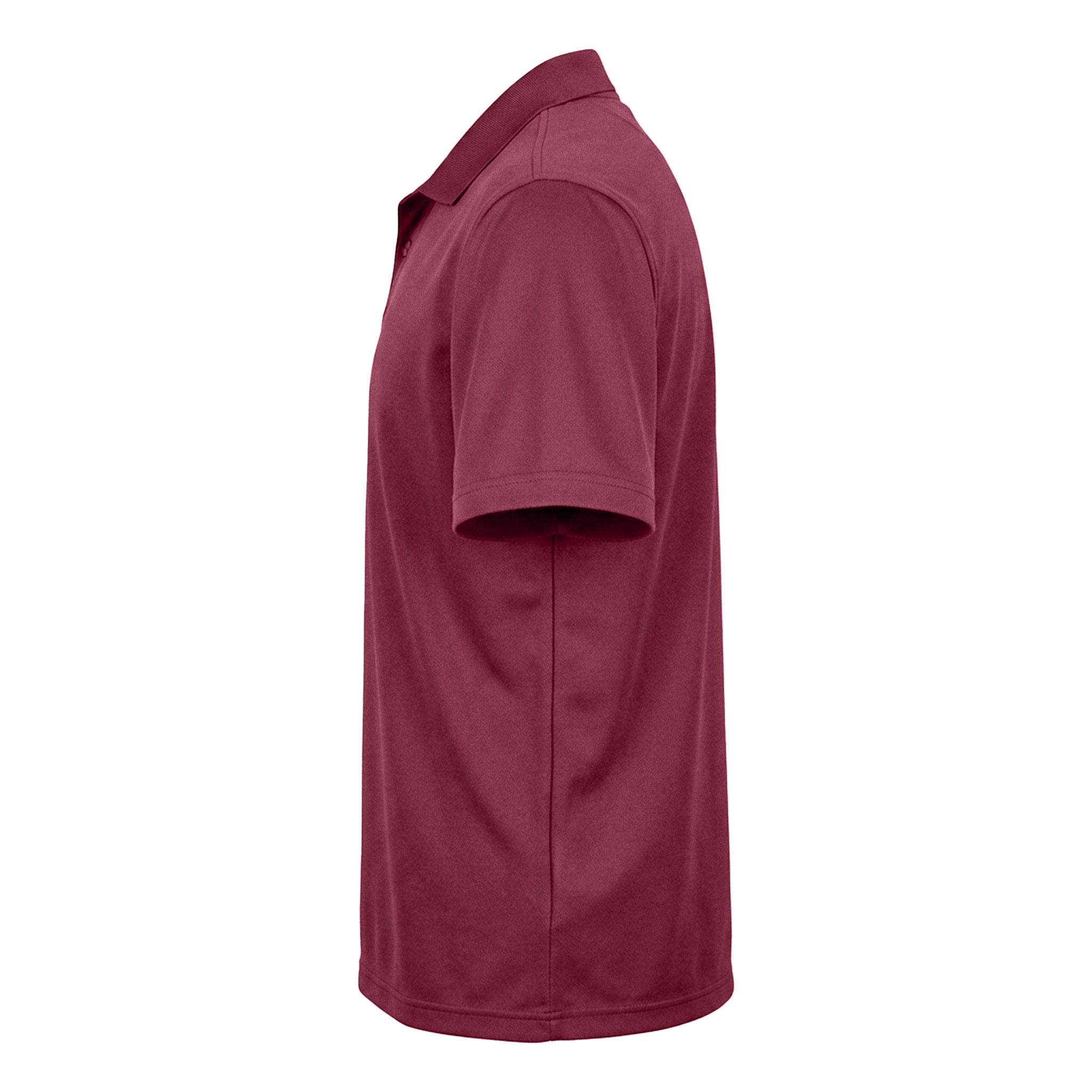 Devon & Jones DG20 custom polo in burgundy, left side view
