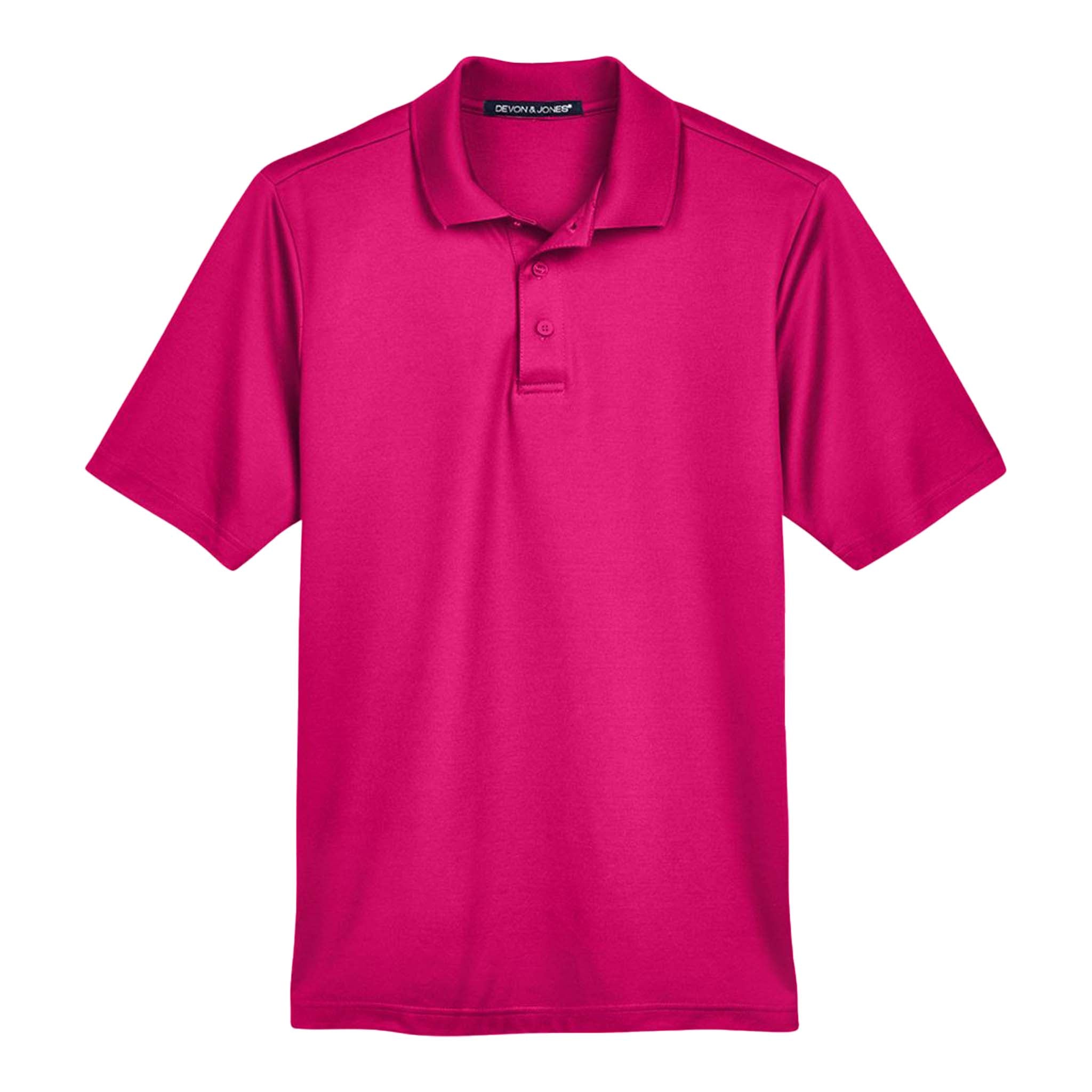Devon & Jones DG20 custom polo in crown raspberry, front view