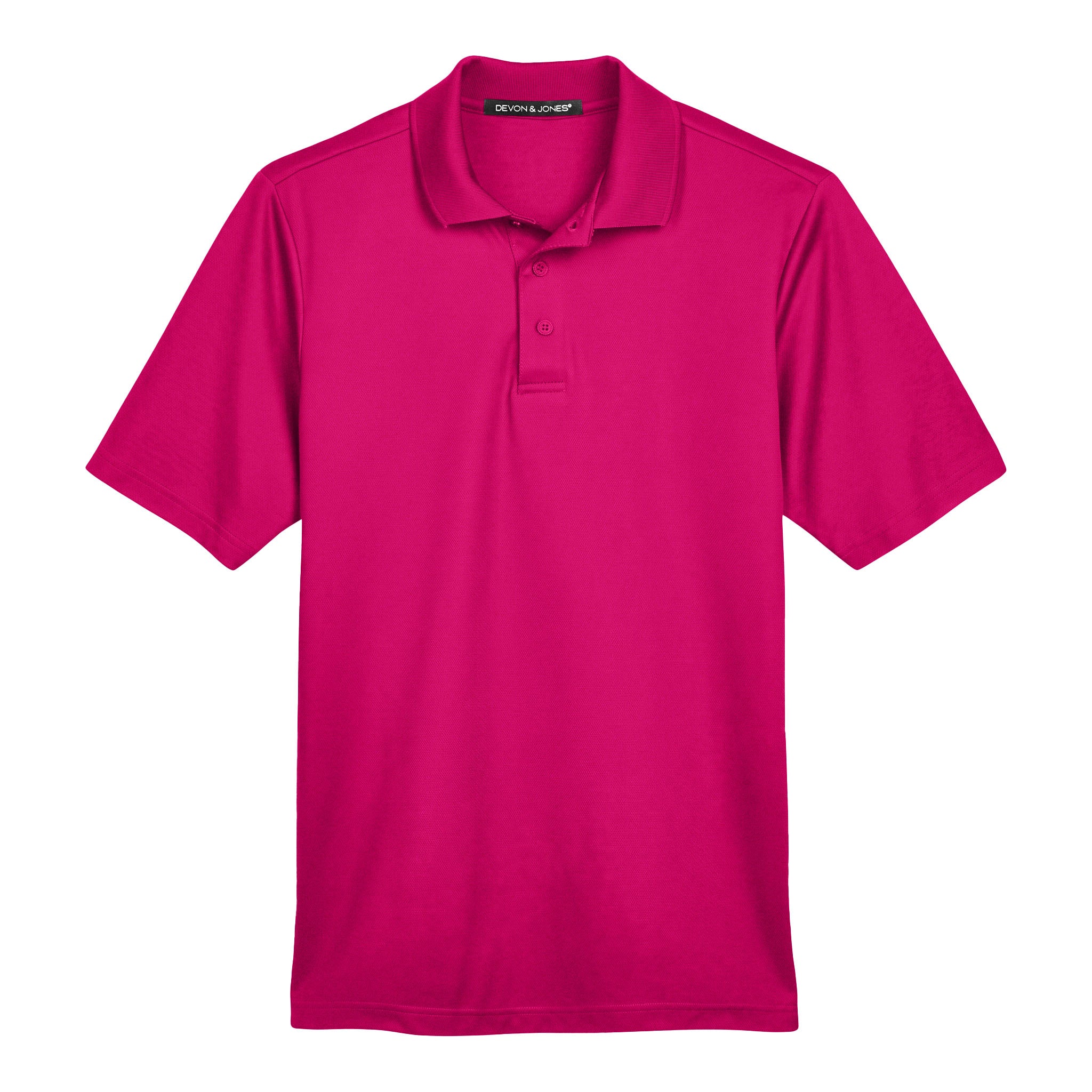 Devon & Jones DG20 custom polo in crown raspberry, front view