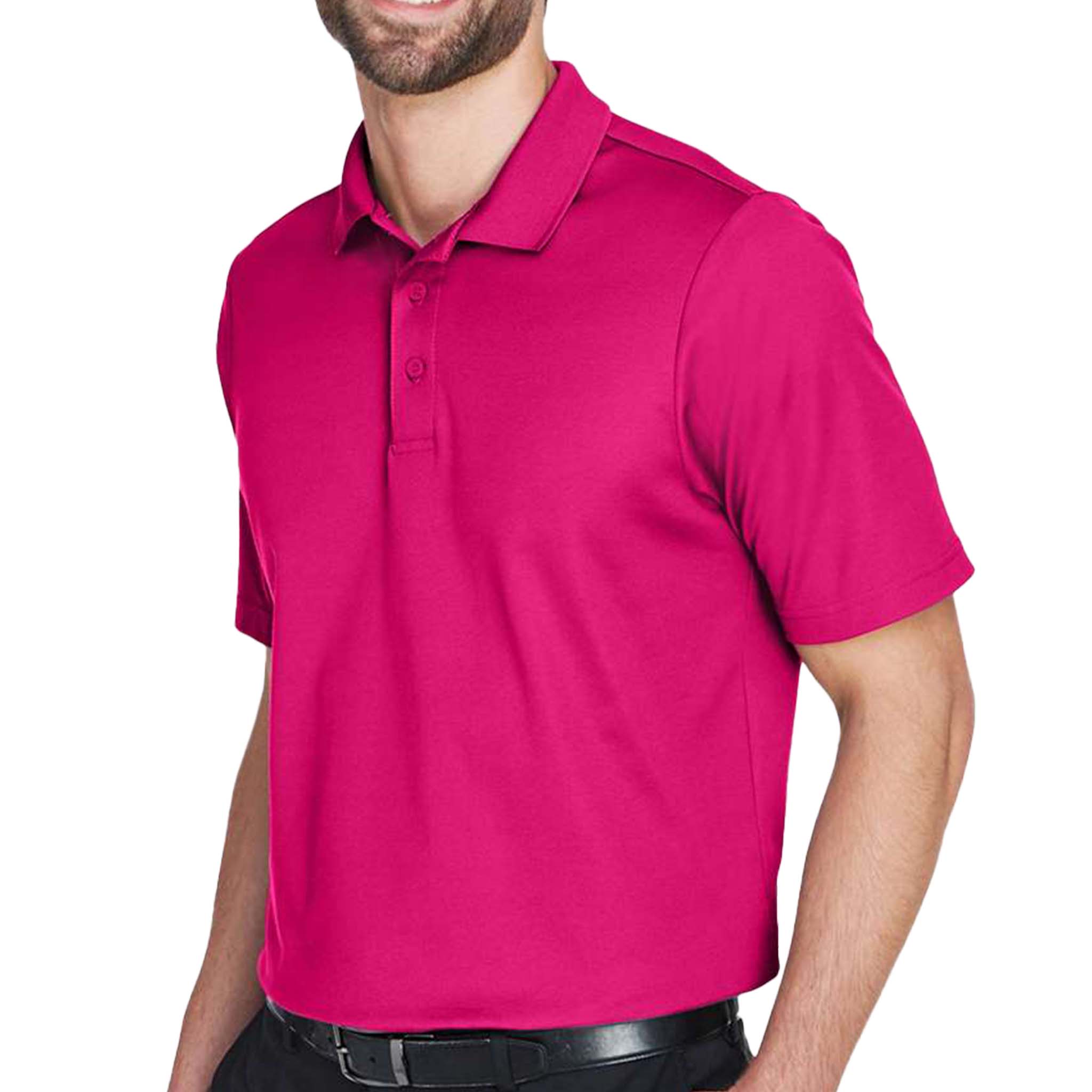Devon & Jones DG20 custom polo in crown raspberry, left side view