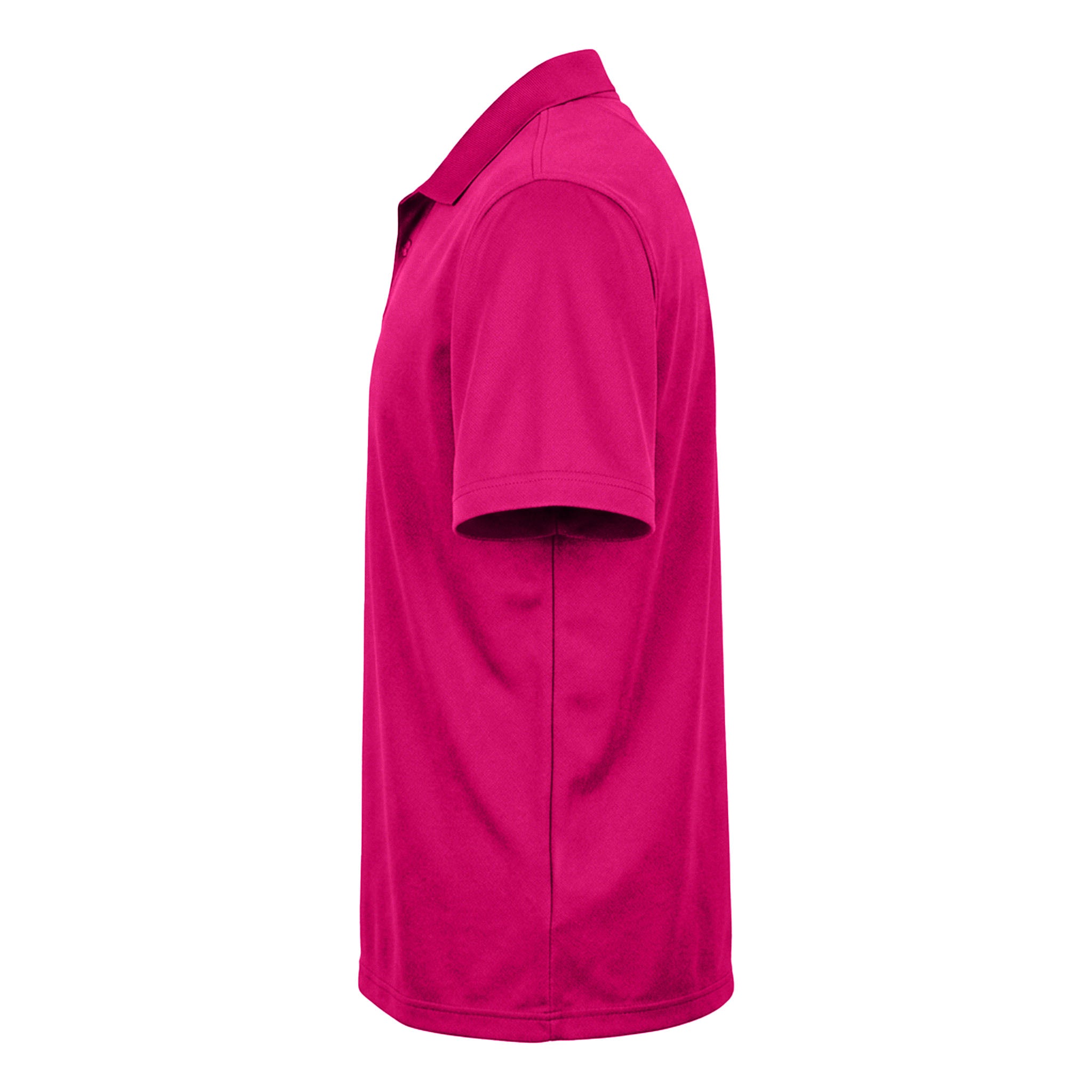Devon & Jones DG20 custom polo in crown raspberry, left side view