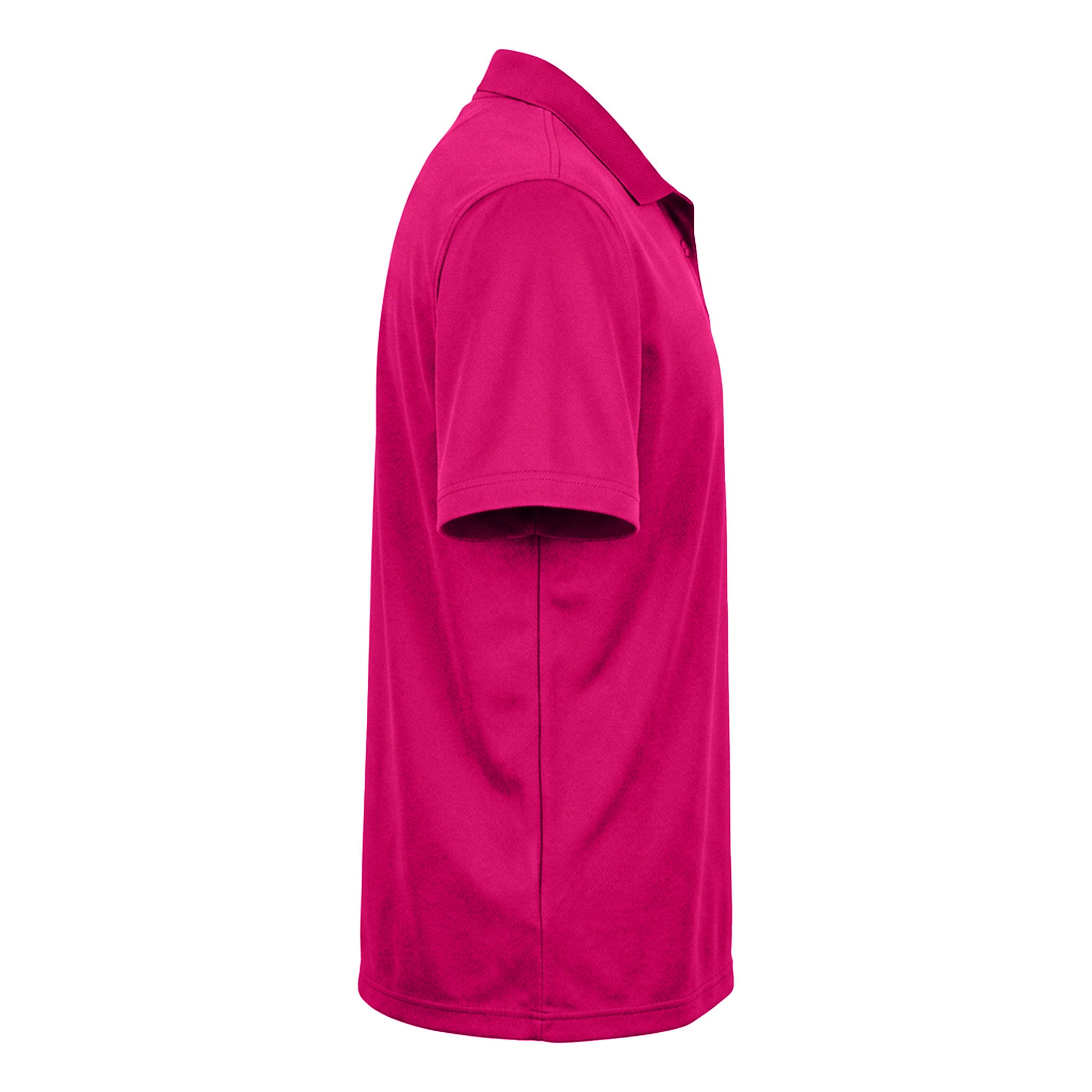 Devon & Jones DG20 custom polo in crown raspberry, right side view