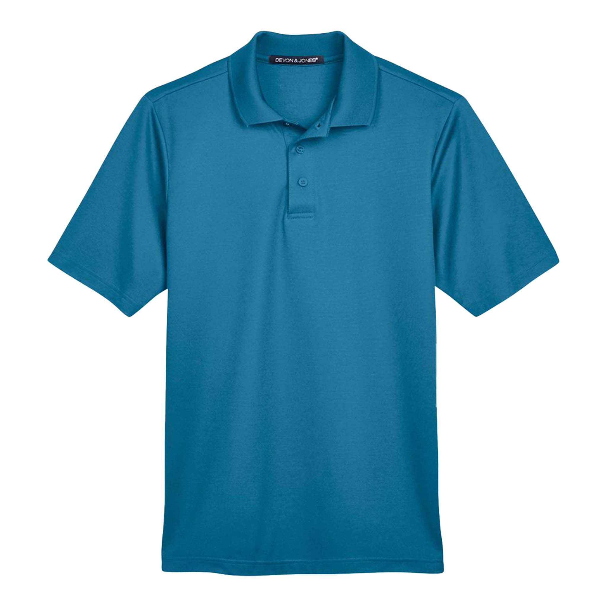 Devon & Jones DG20 custom polo in dark teal, front view