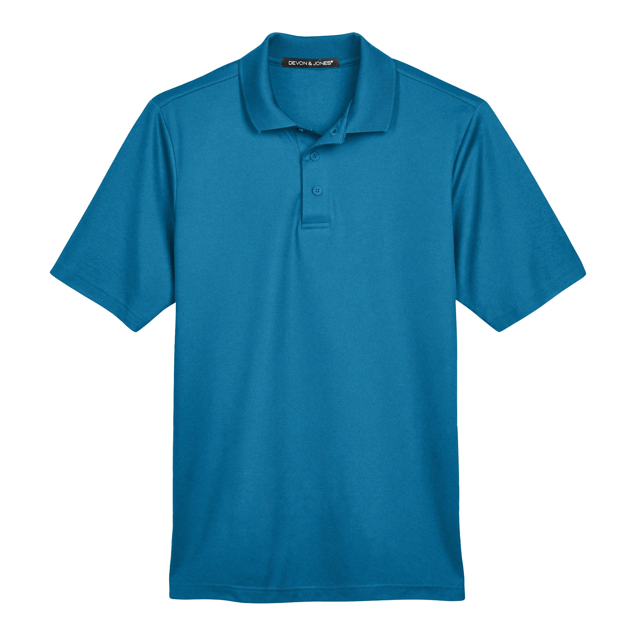 Devon & Jones DG20 custom polo in dark teal, front view
