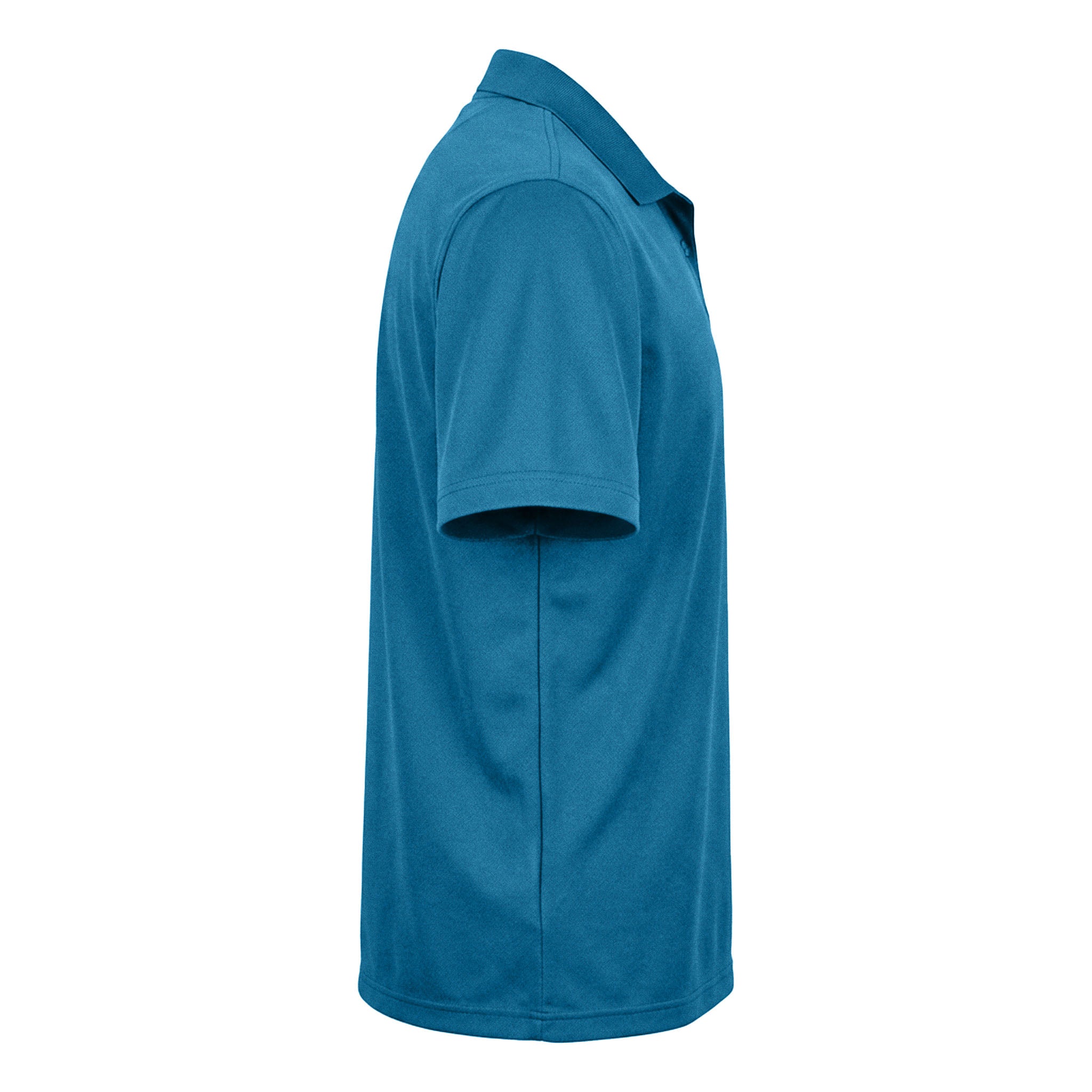 Devon & Jones DG20 custom polo in dark teal, right side view
