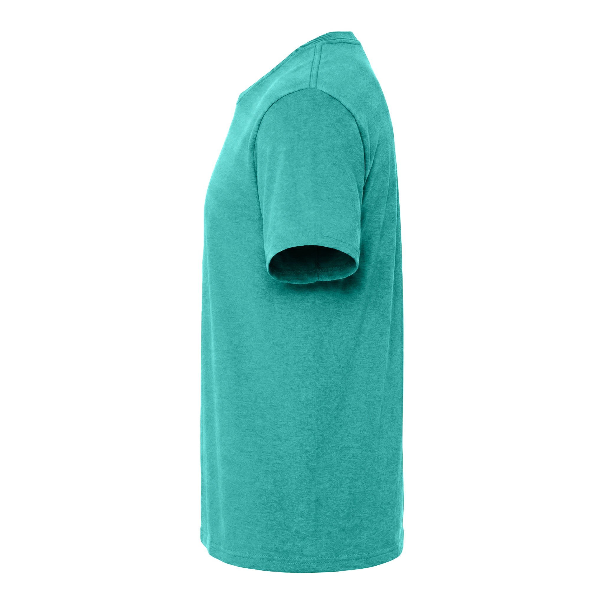 District DM130 custom short sleeve t-shirt in aqua heather, left side view