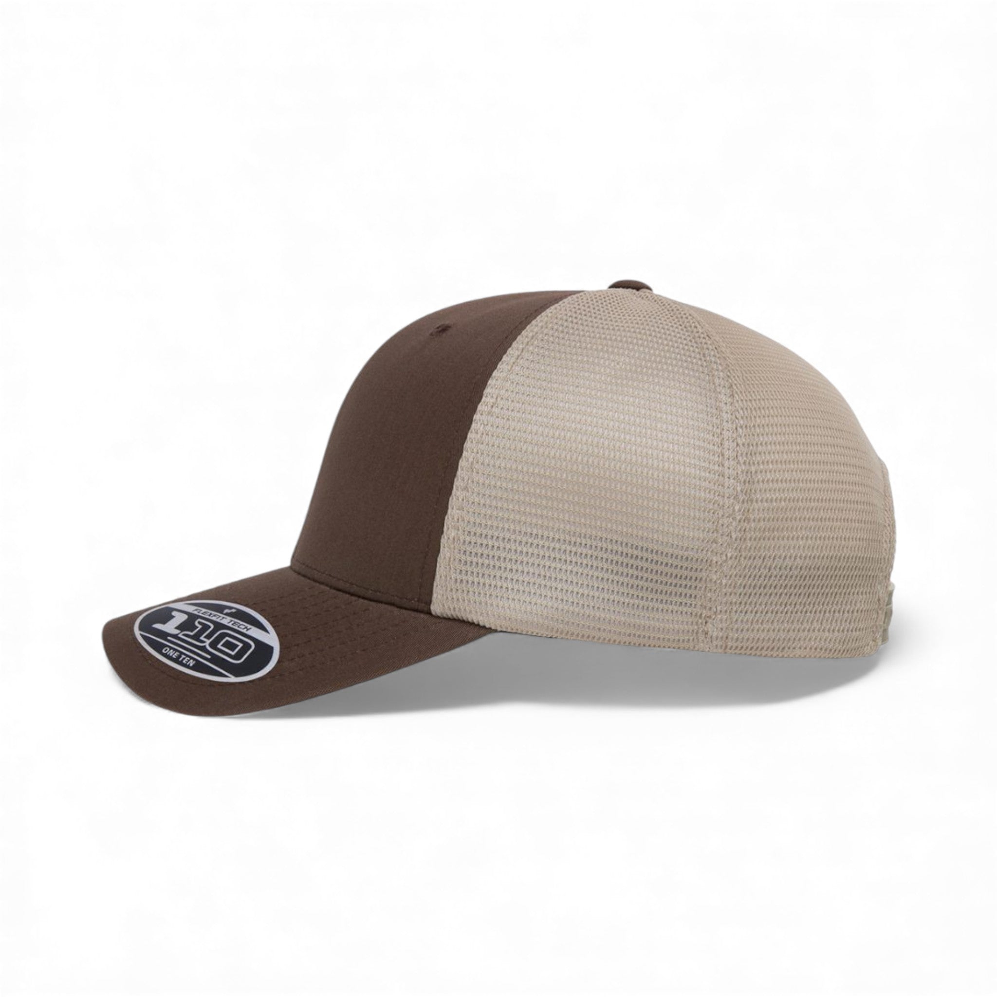 Left side view of Flexfit 110M custom hat in brown and khaki