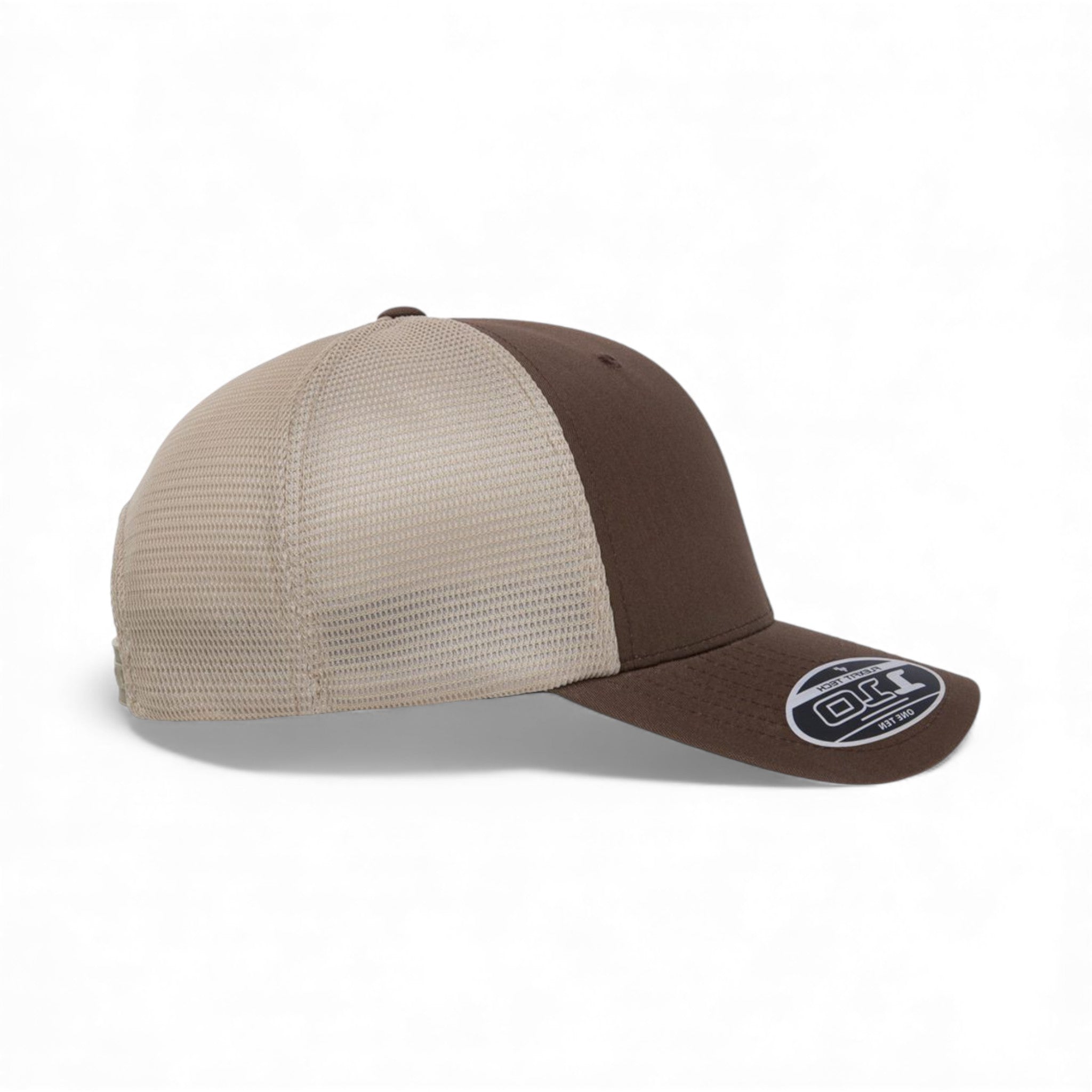 Right side view of Flexfit 110M custom hat in brown and khaki