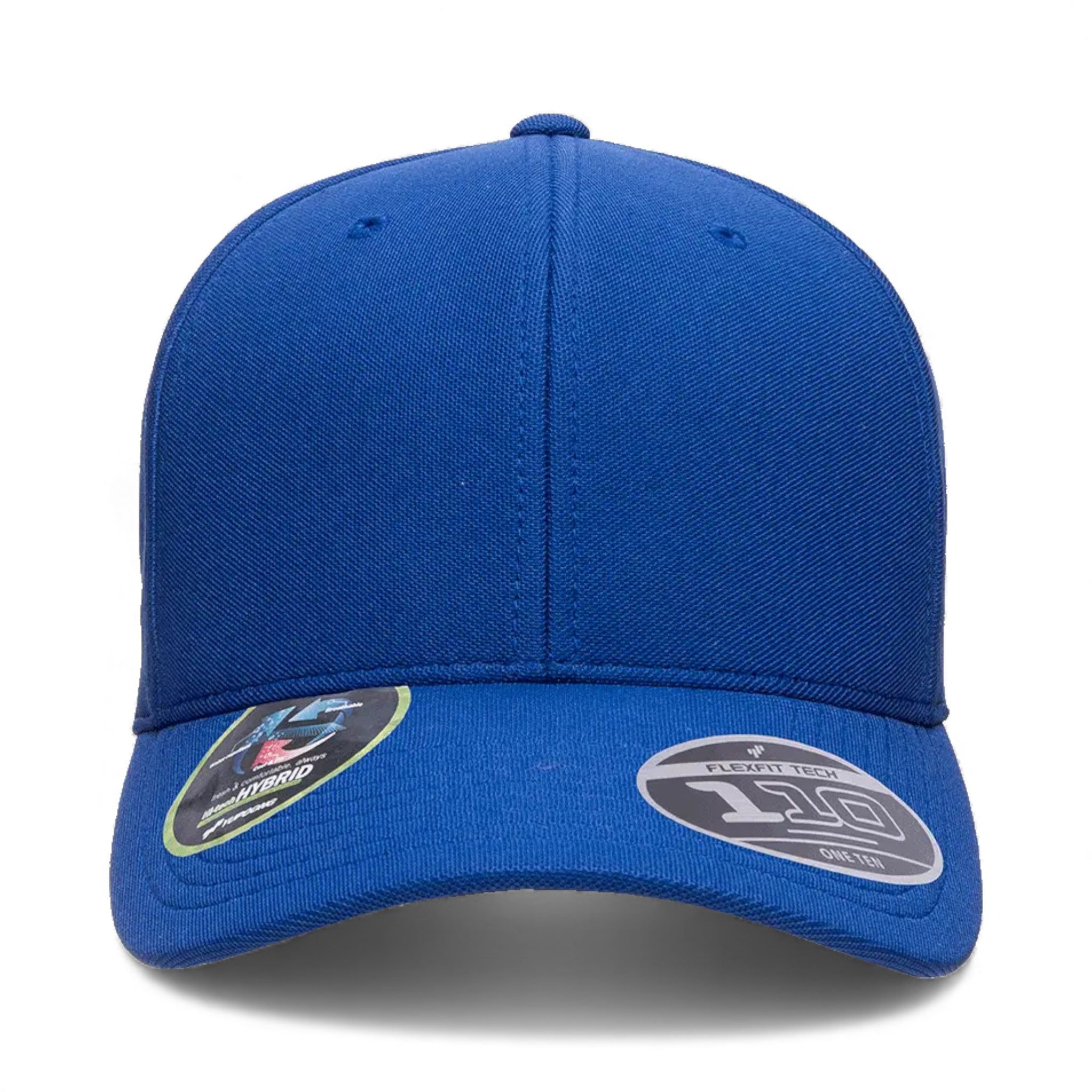 Front view of Flexfit 110P custom hat in royal blue