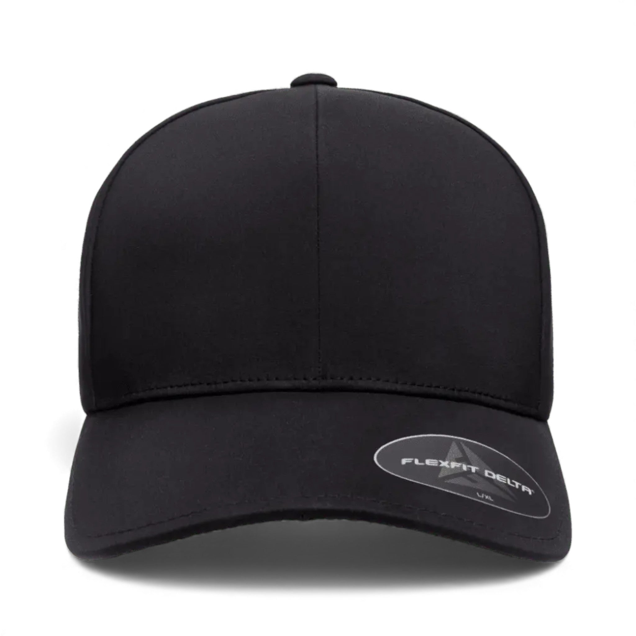 Front view of Flexfit 180 custom hat in black
